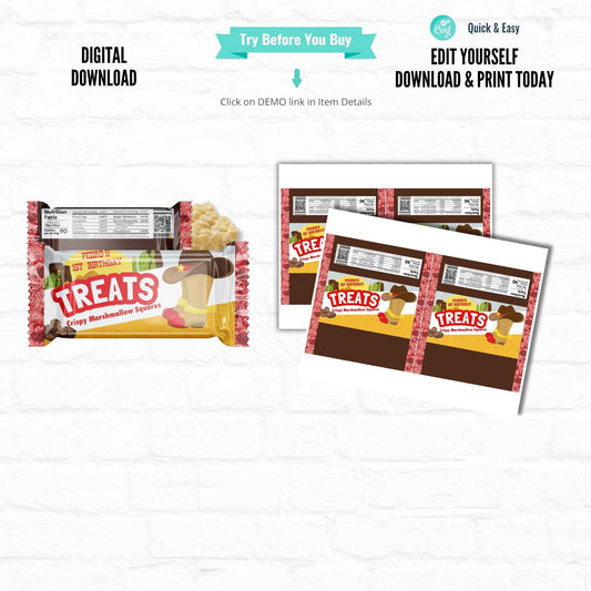 Western Cowboy Personalized Rice Krispy Treats Wrappers|Printable File