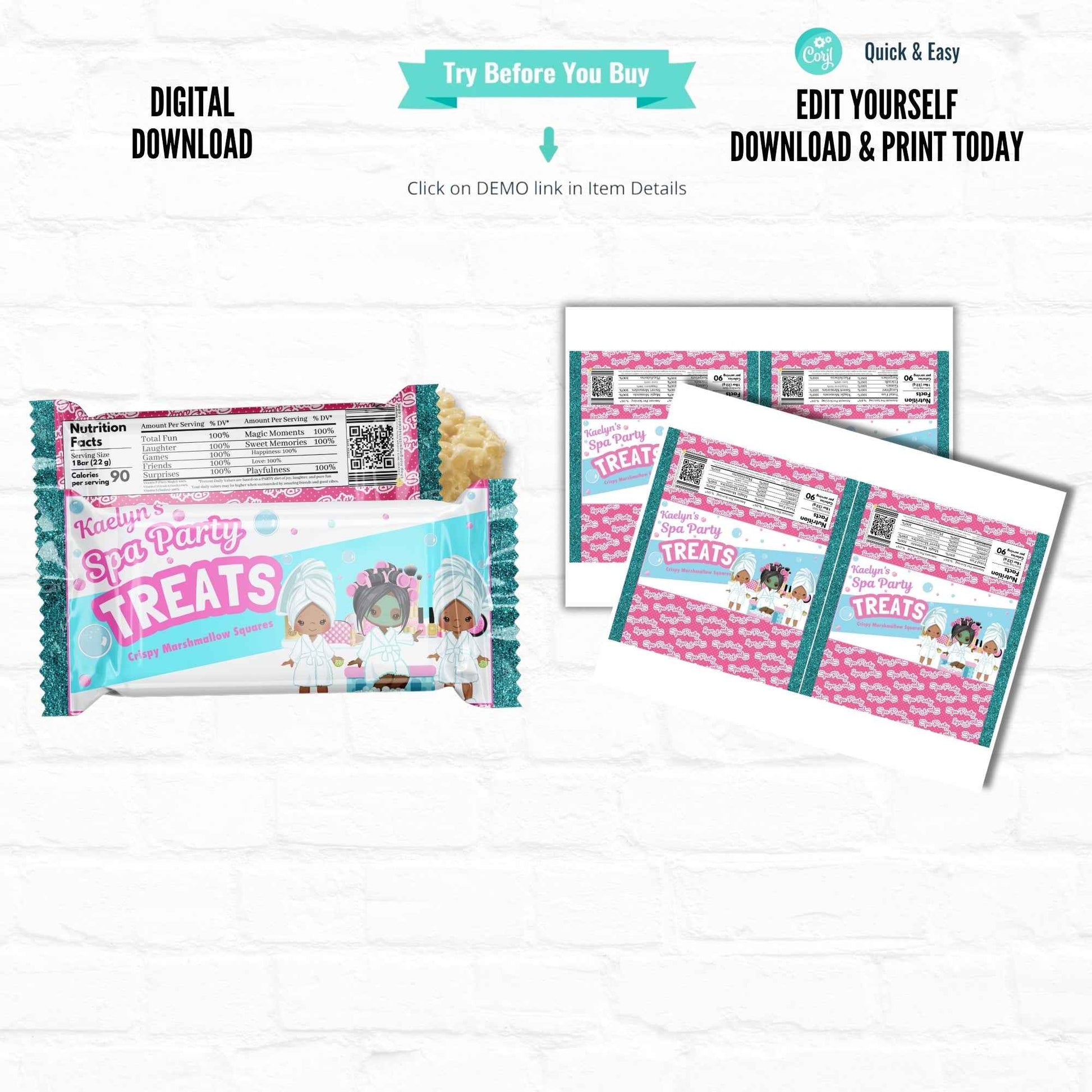 Spa Party Customizable Krispy Treat Wrappers|Printable File 03