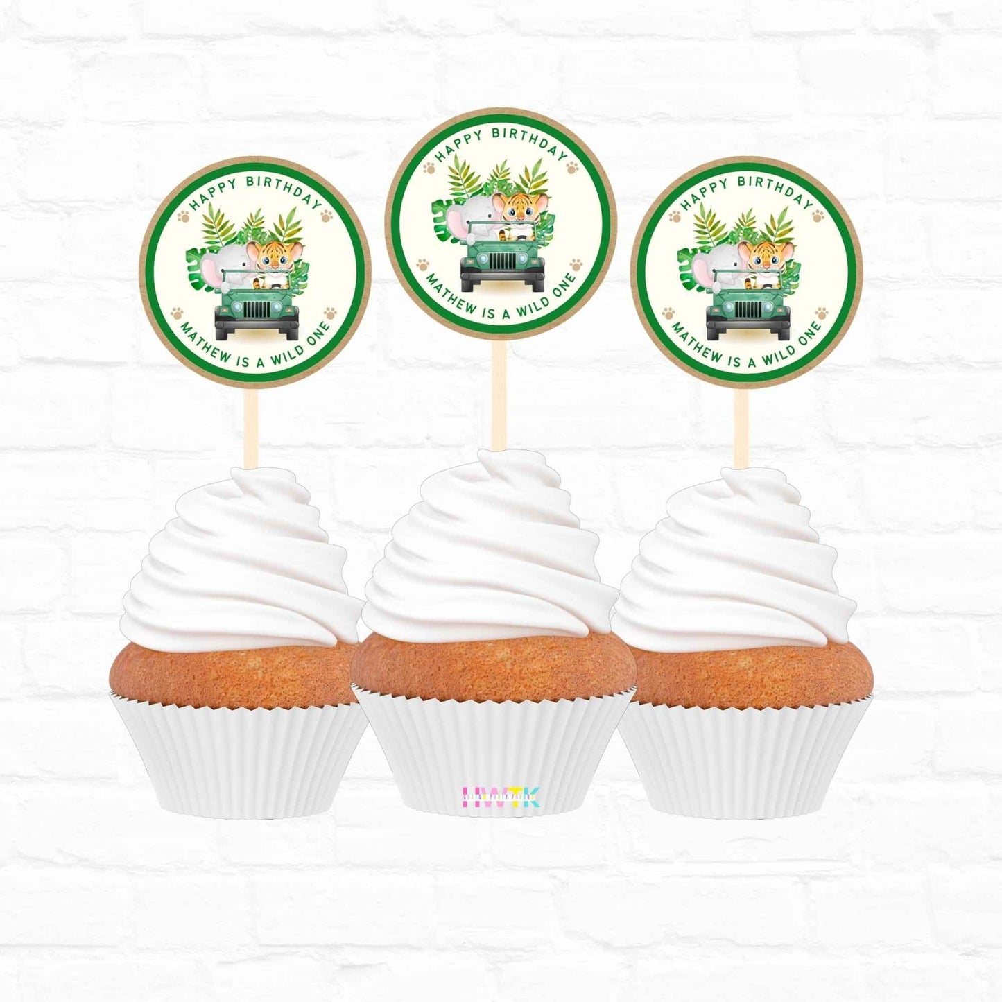 Safari Birthday Wild One Personalized Cupcake Toppers 12pc Hanging with the Kiddos