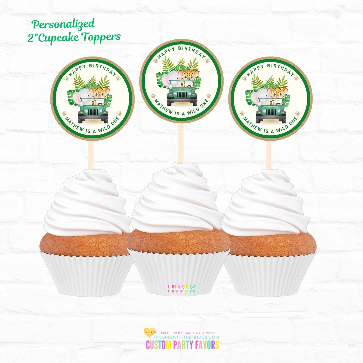 Safari Birthday Wild One Personalized Cupcake Toppers 12pc Hanging with the Kiddos