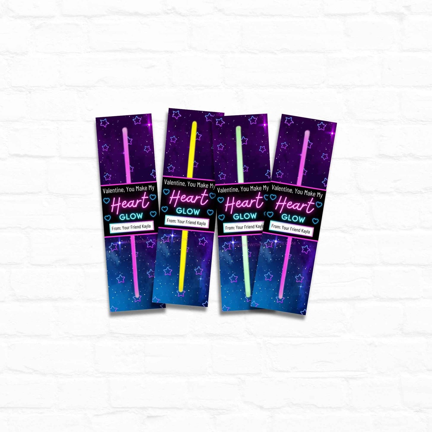 Glow Stick Valentine Cards | DIY Classroom Favor Hanging with the Kiddos