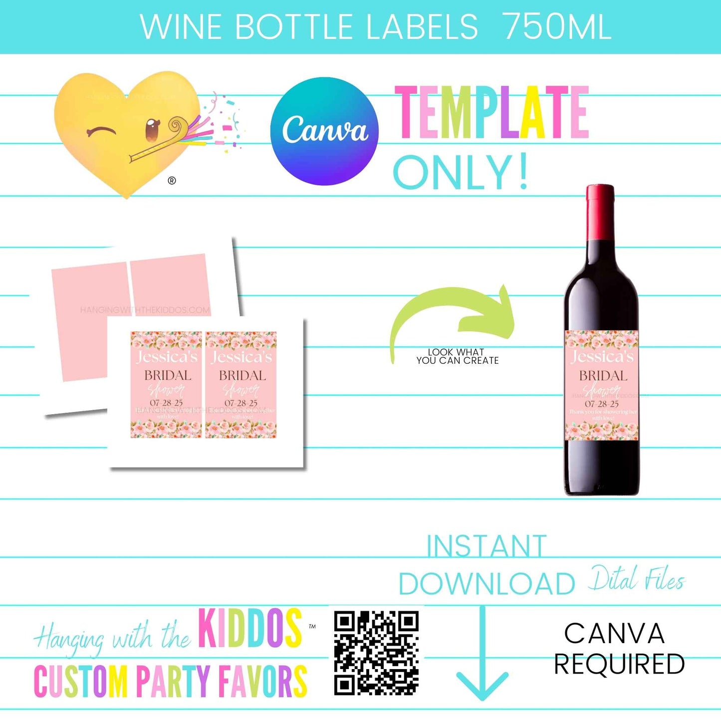 Customizable Wine Bottle Labels Canva Template Hanging with the Kiddos