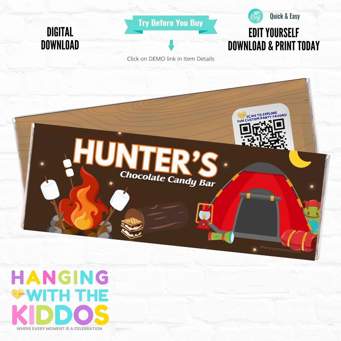 Campfire Candy Bar Wrapper – Editable Birthday Adventure Wrapper Hanging with the Kiddos