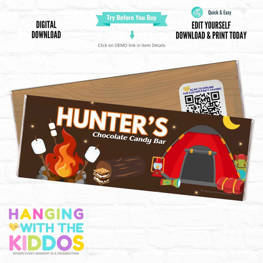 Campfire Candy Bar Wrapper – Editable Birthday Adventure Wrapper Hanging with the Kiddos