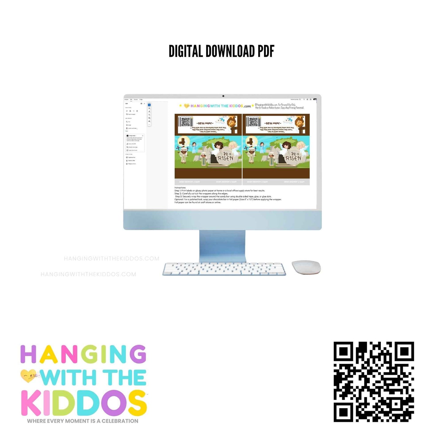 Digital download PDF of He Is Risen Easter Candy Bar Wrapper DIY religious favor, ideal for church celebrations and Easter party favors.