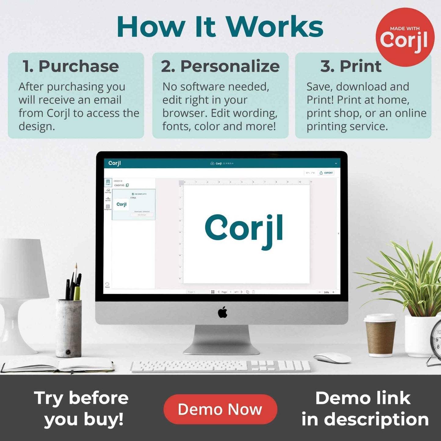 Corjl platform tutorial for customizing construction party chip bags. Edit text, colors, and fonts before downloading and printing at home.