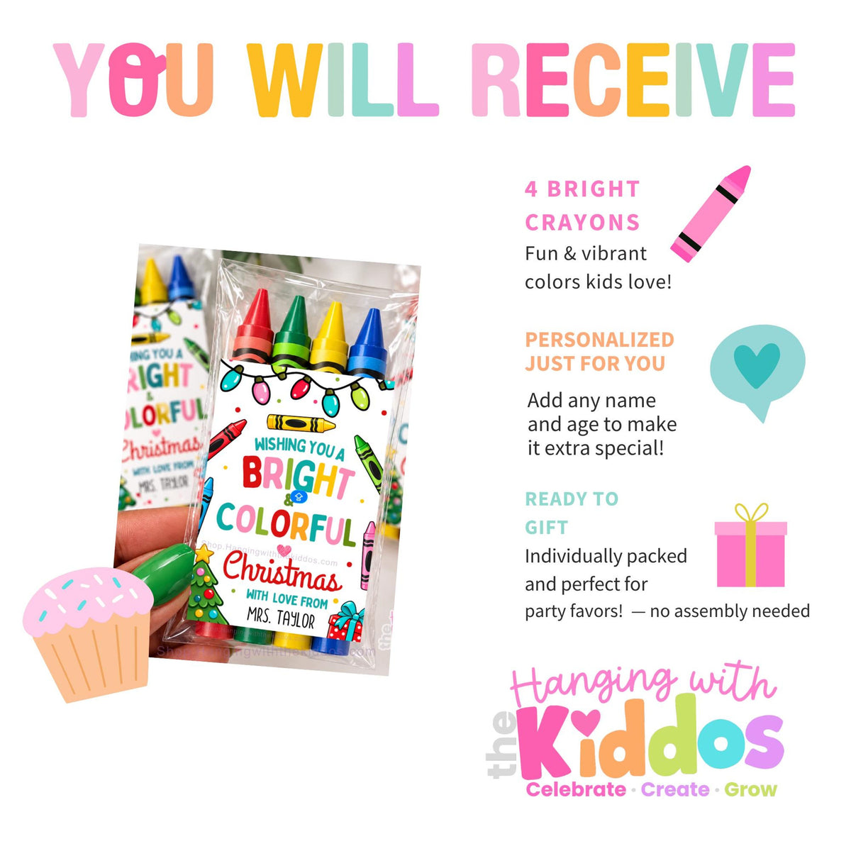 Personalized Christmas Crayon Pack Party Favors
