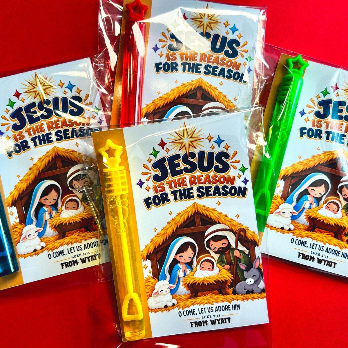 Personalized Nativity Bubble Wand Party Favors