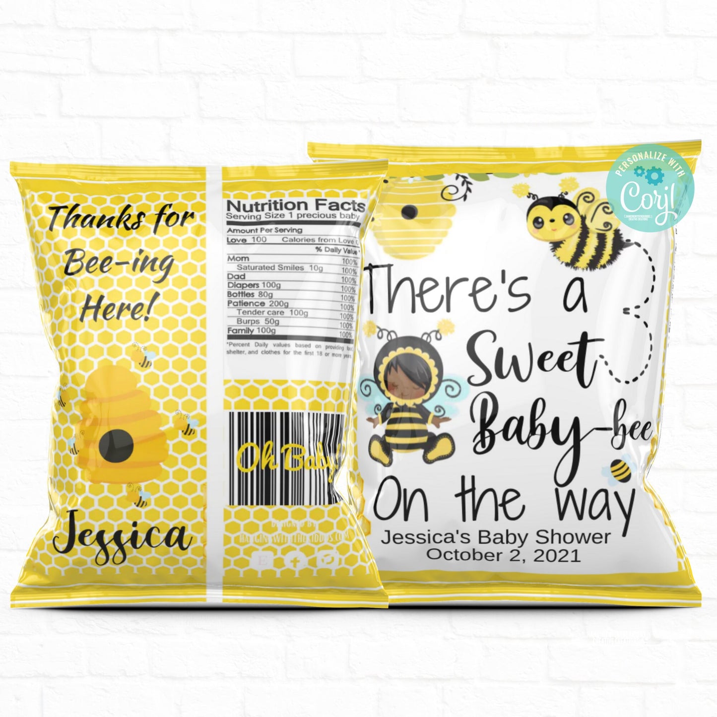 Bee Baby Shower Chip Bags| Cutie Baby Shower| Personalize Baby Shower Guest Gifts
