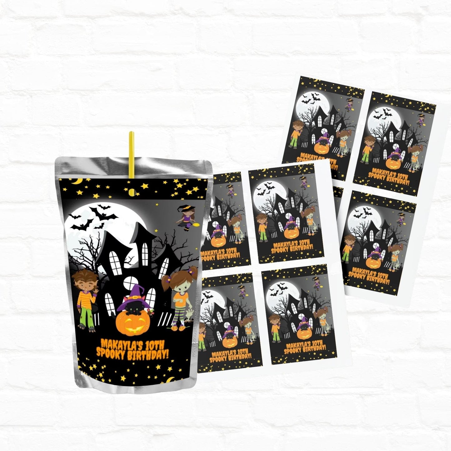 Spooky Birthday Custom Juice Pouch Labels |Halloween Birthday Party Two Spooky Birthday