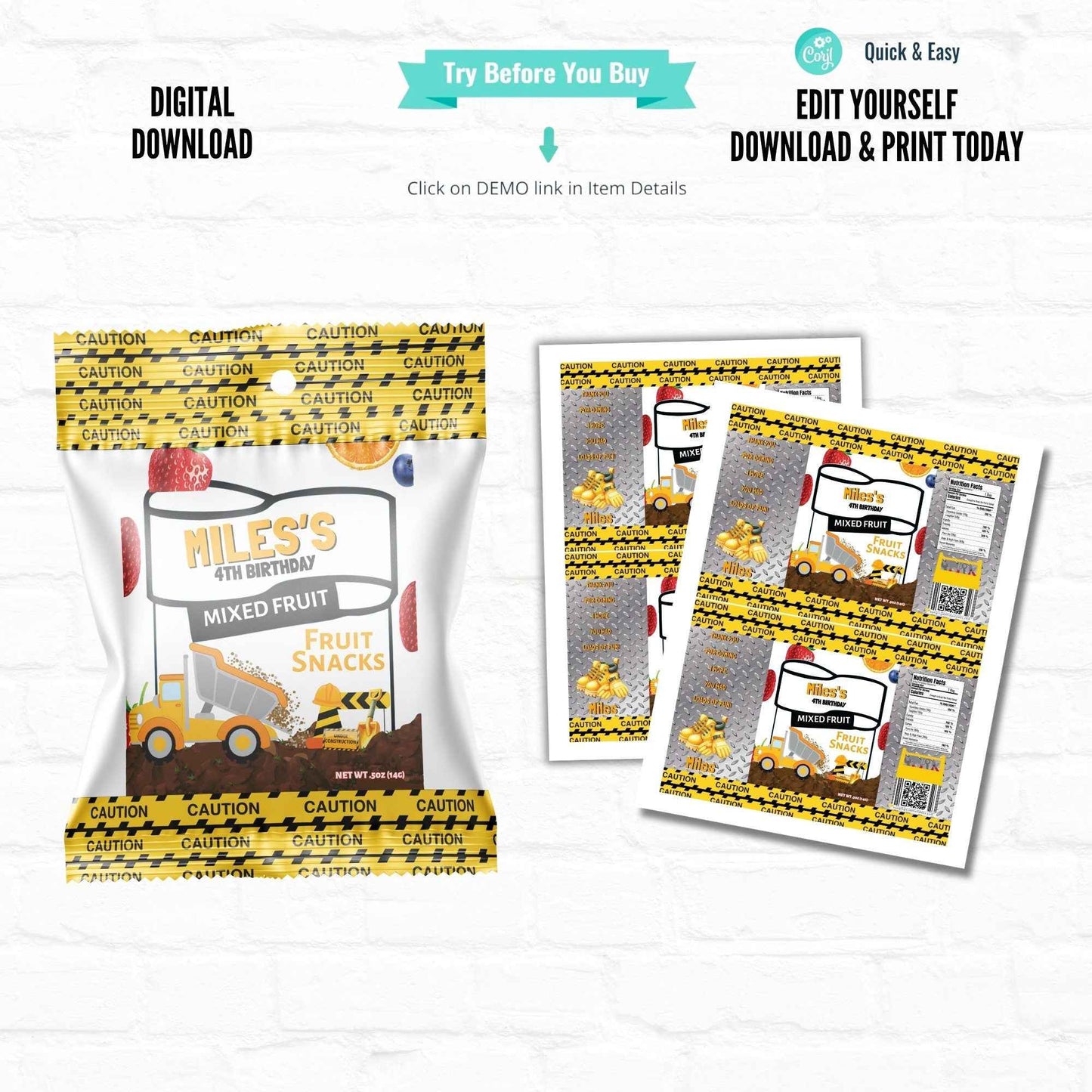 Construction Birthday Party Personalized Birthday Rice Krispy Label Treats Hanging with the Kiddos