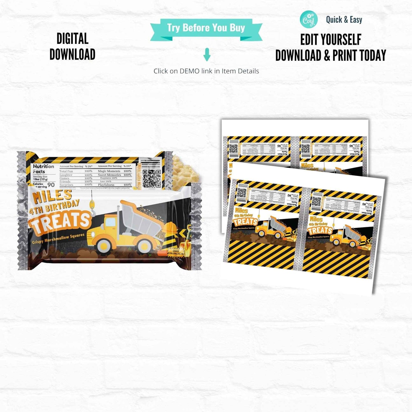 Construction Birthday Customizable Juice Pouch Labels|Construction Party Favors Juice Pouches Hanging with the Kiddos