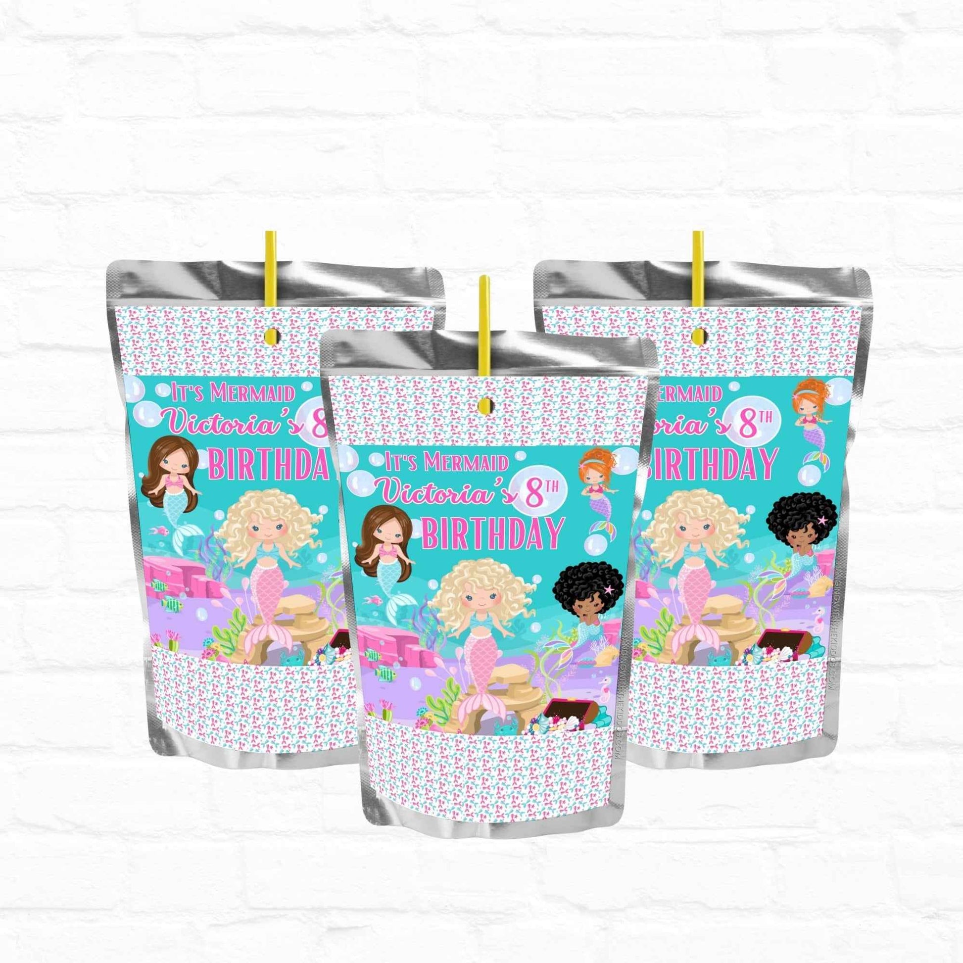 Mermaid Birthday Juice Drink Pouches |Printable File 03 Hanging with the Kiddos