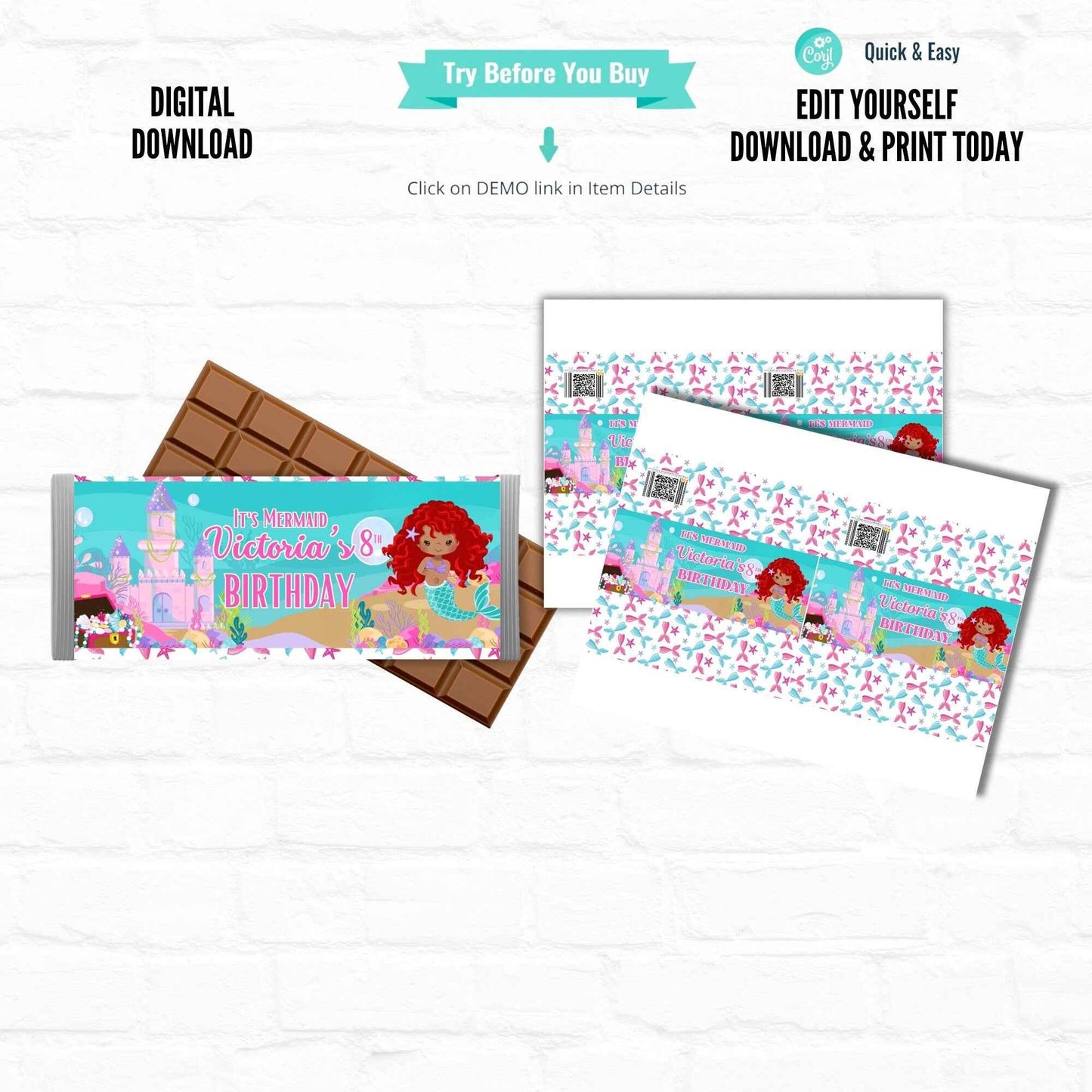 Little Mermaid Customizable Candy Bar Wrappers Party Favors|Printable File Hanging with the Kiddos