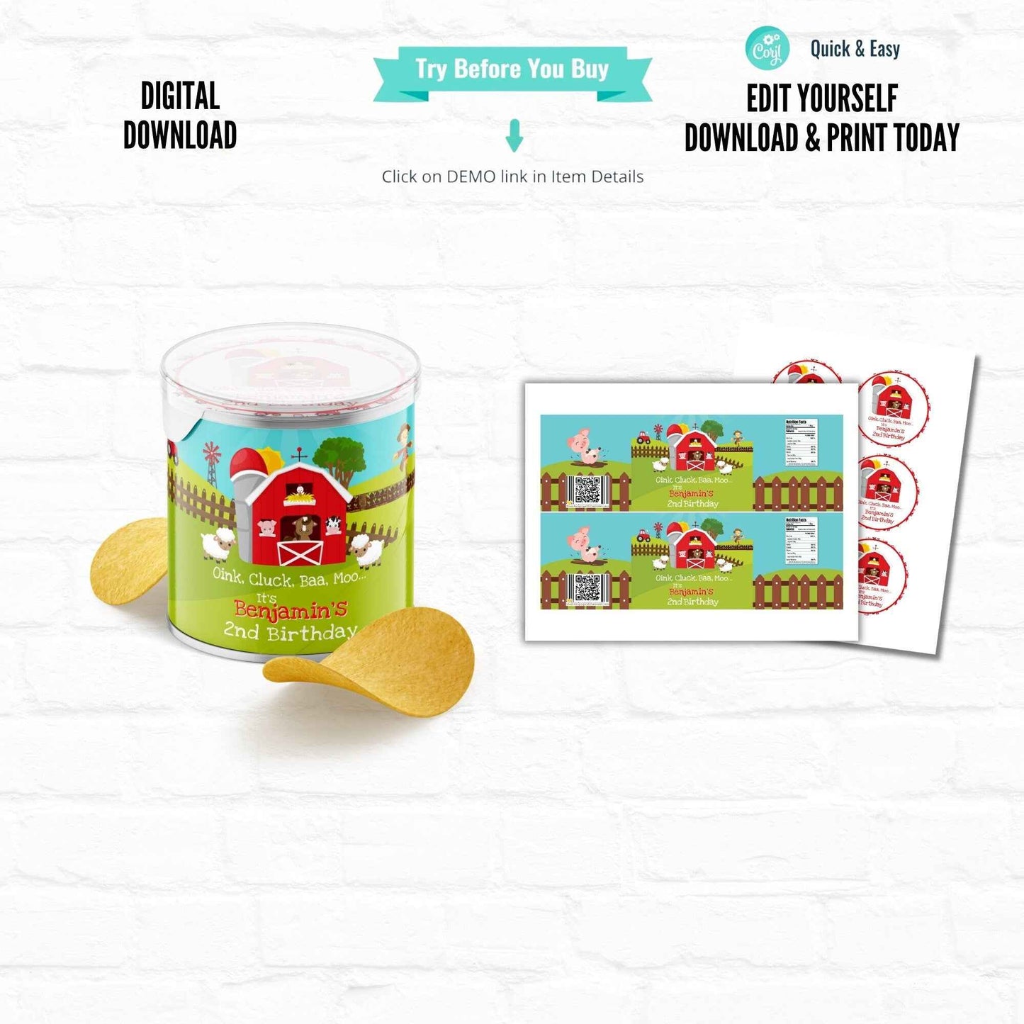 Barnyard Birthday Customizable Stacked Chips Can Wrapper|Printable File Hanging with the Kiddos
