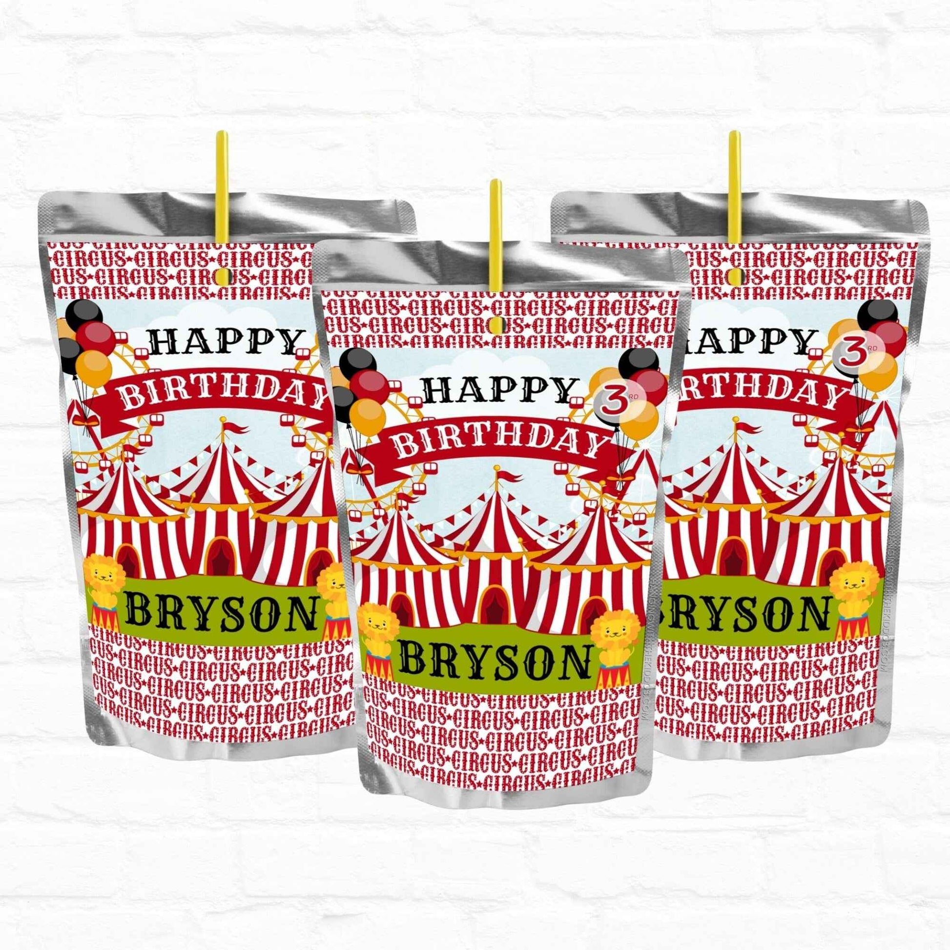 Circus Party Customizable Juice Pouch Labels| Carnival Party Favors|Printable File Hanging with the Kiddos