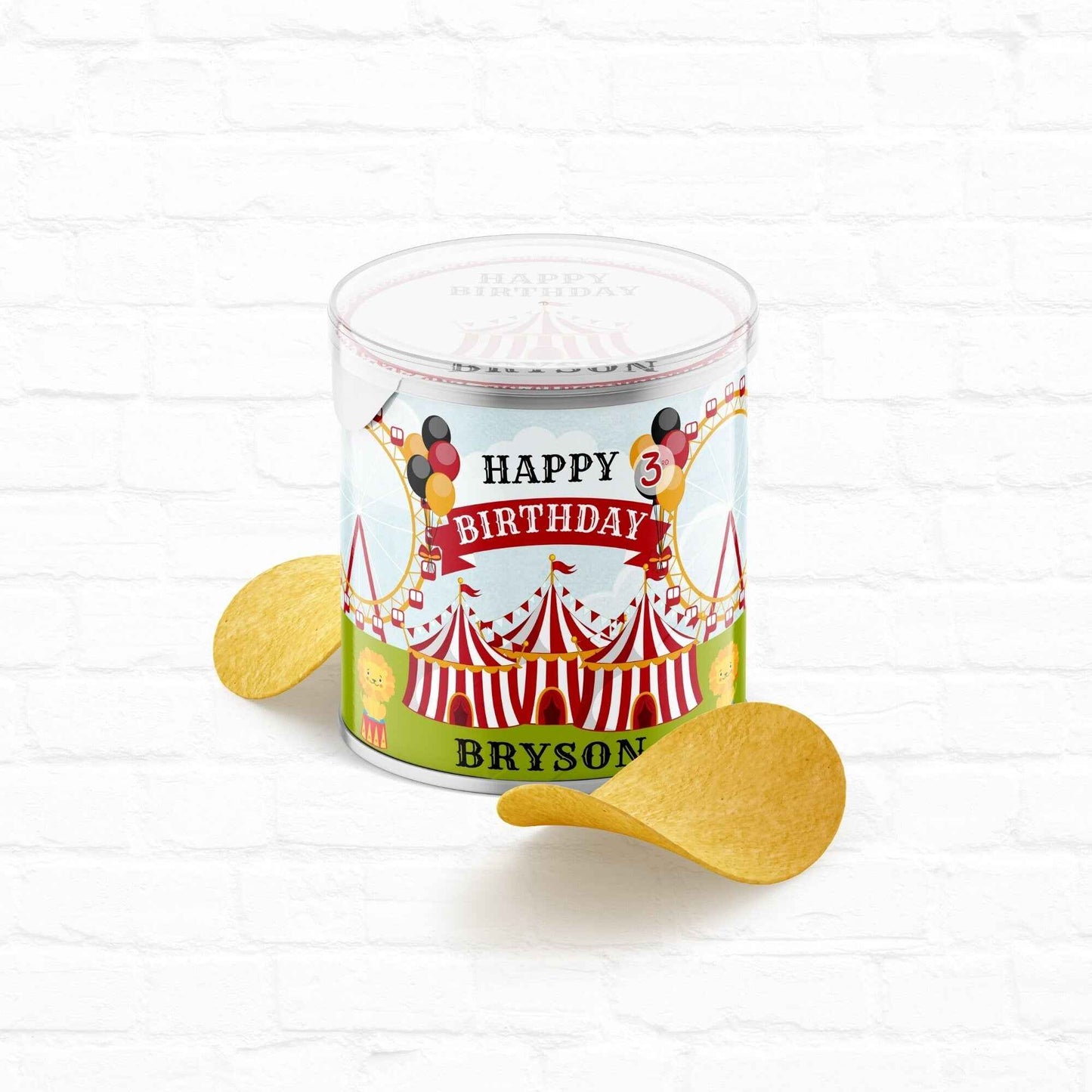 Circus Party Carnival Birthday Customizable Stacked Chips Can Wrapper|Printable File Hanging with the Kiddos