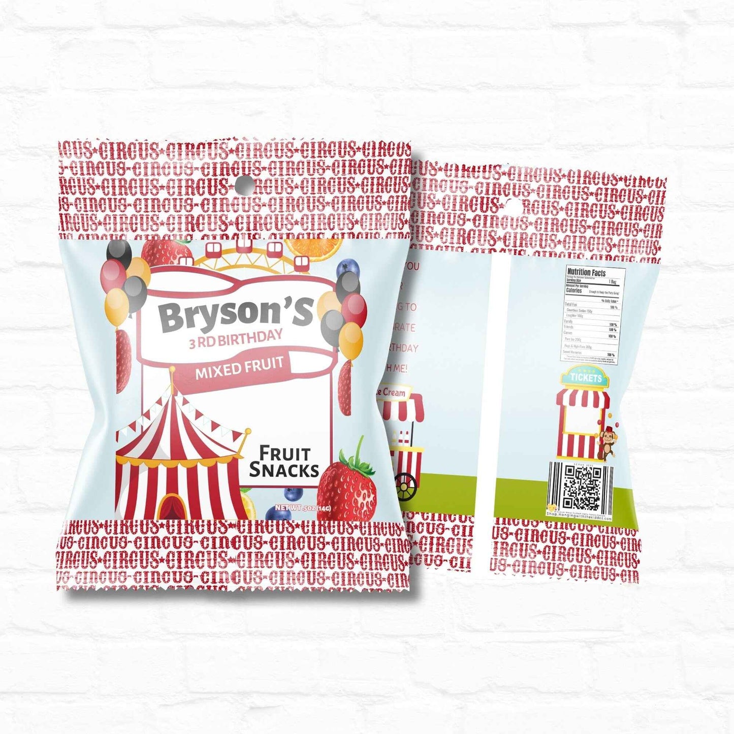 Circus Party Fruit Snack Party Favor | Carnival Birthday |Printable File Hanging with the Kiddos