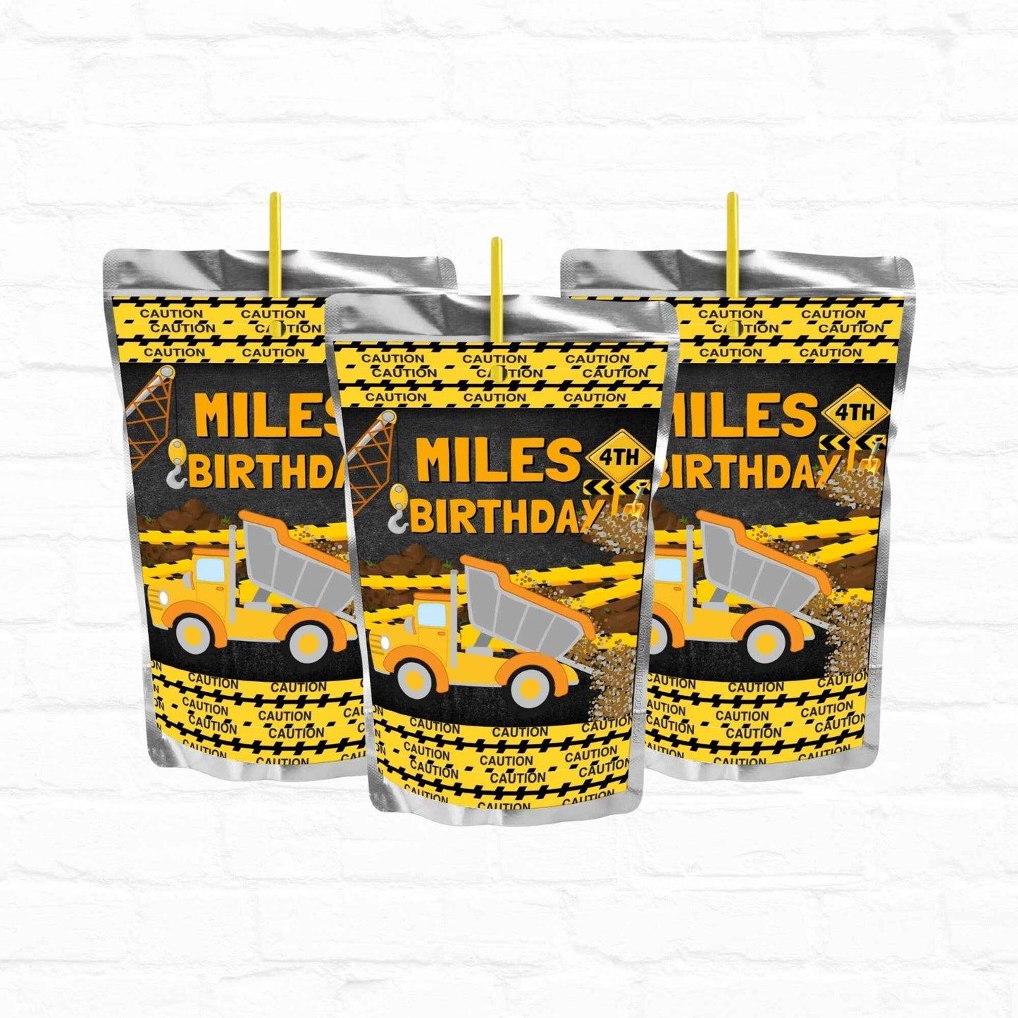 Construction Birthday Customizable Juice Pouch Labels|Construction Party Favors Juice Pouches Hanging with the Kiddos