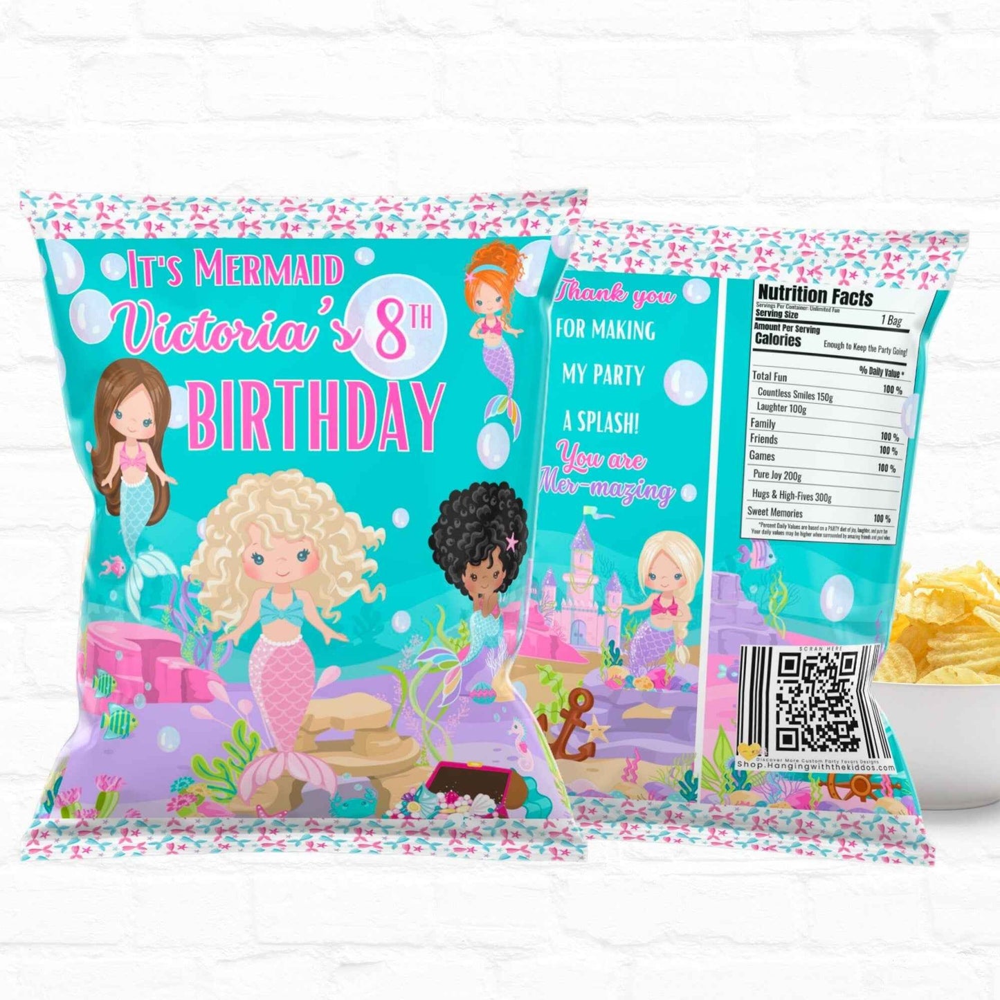 Little Mermaid Personalized Party Favors Chip Bags|Printable File 03 Hanging with the Kiddos