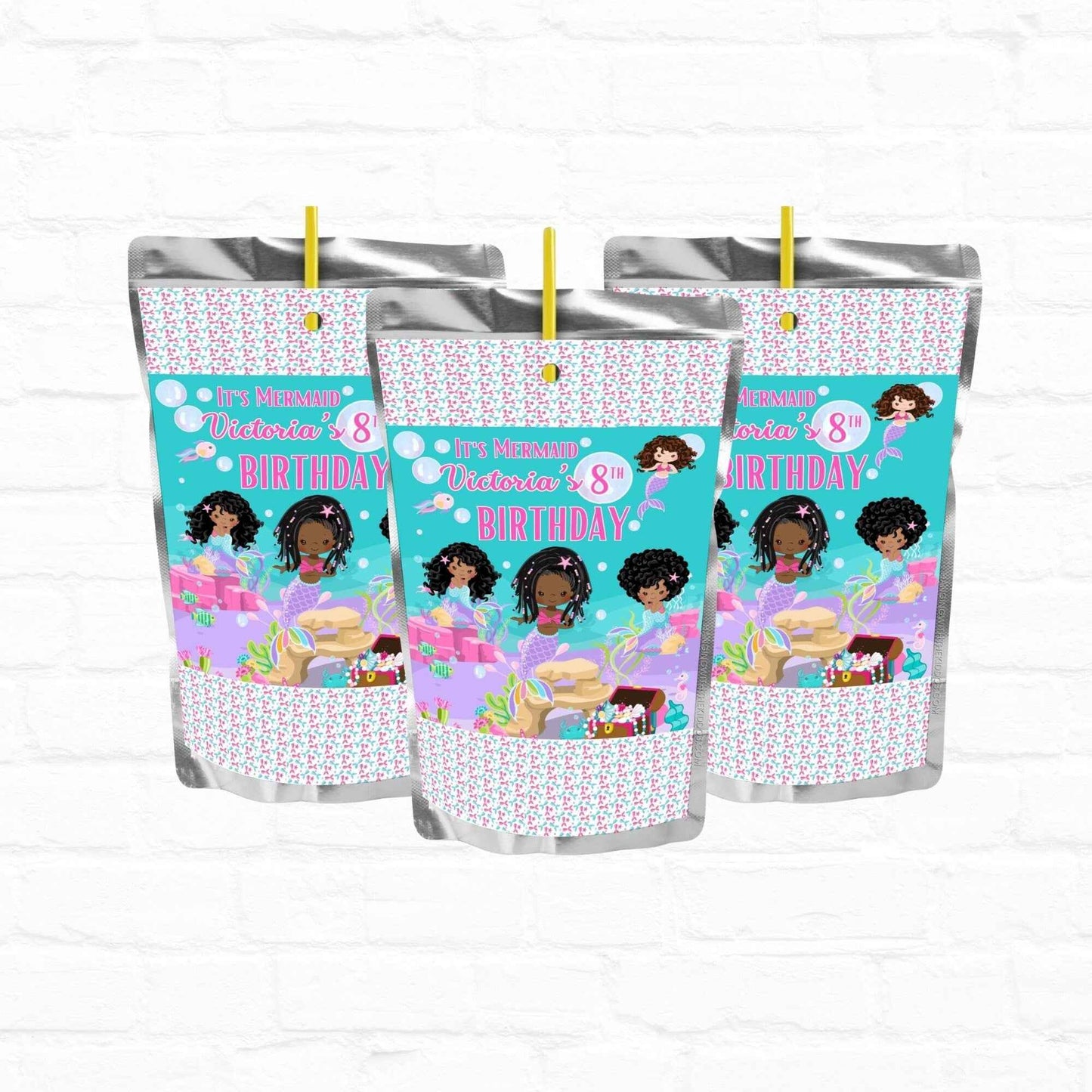 Little Mermaid Birthday Customizable Juice Pouch Labels |Printable File 02 Hanging with the Kiddos