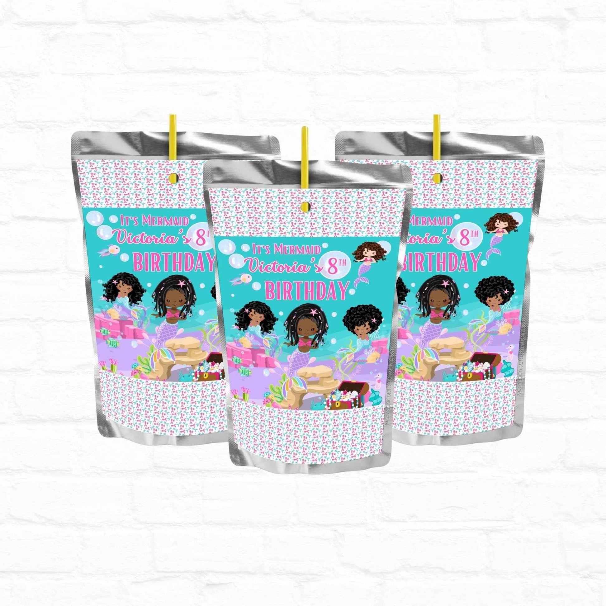 Little Mermaid Birthday Customizable Juice Pouch Labels |Printable File 02 Hanging with the Kiddos