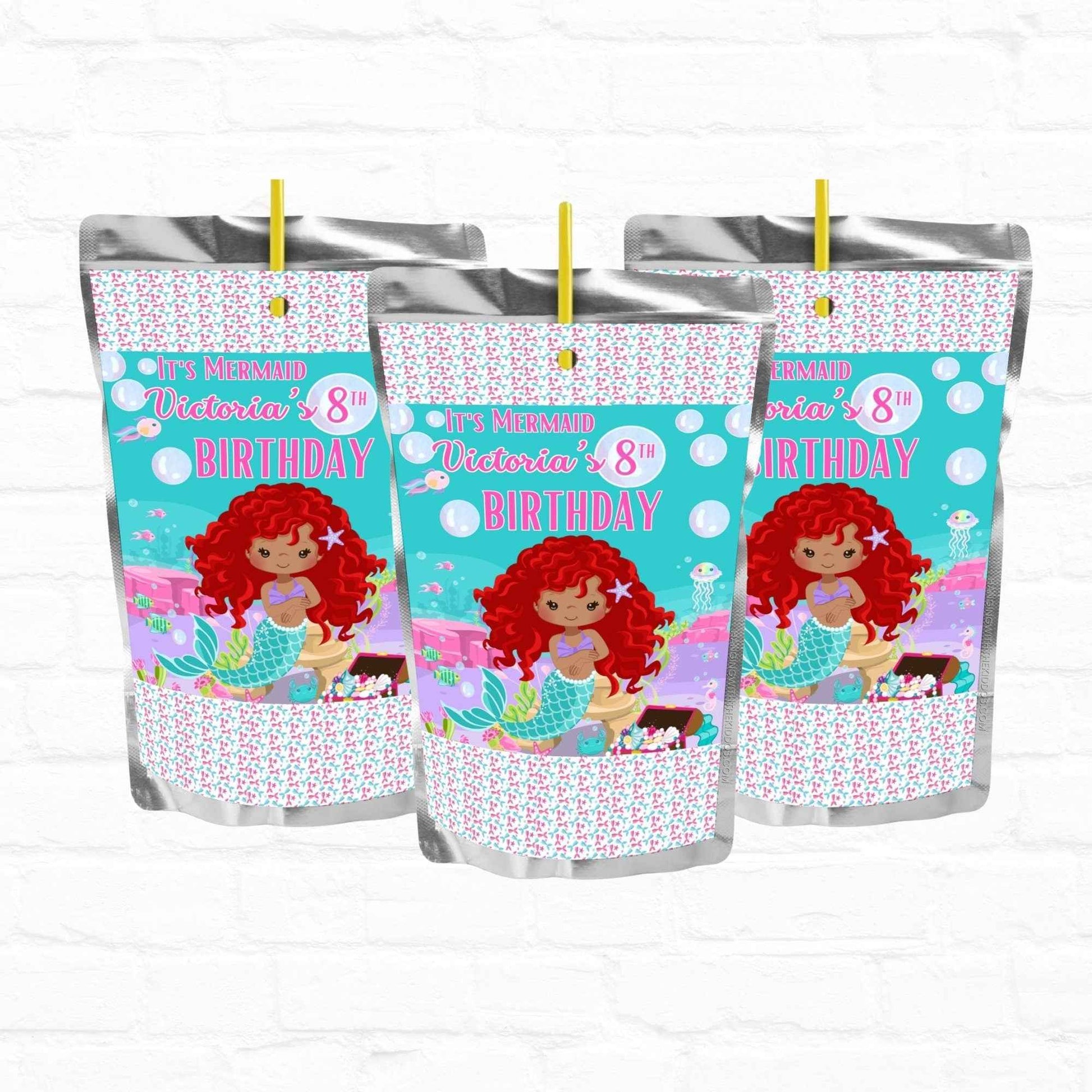 Little Mermaid Party Customizable Juice Pouch Labels|Printable File Hanging with the Kiddos
