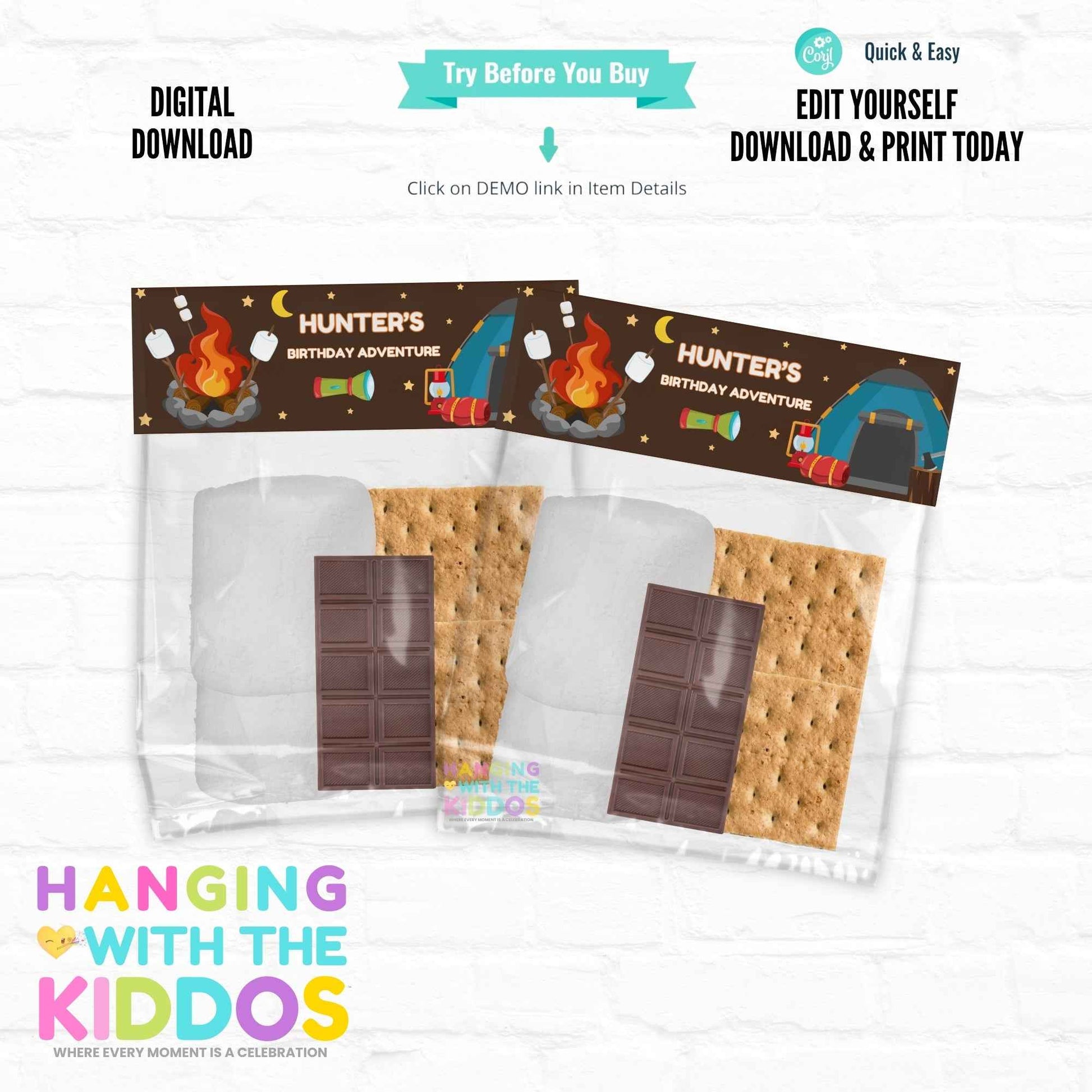 Campfire S'mores Treat Bag Toppers – Birthday Adventure Hanging with the Kiddos