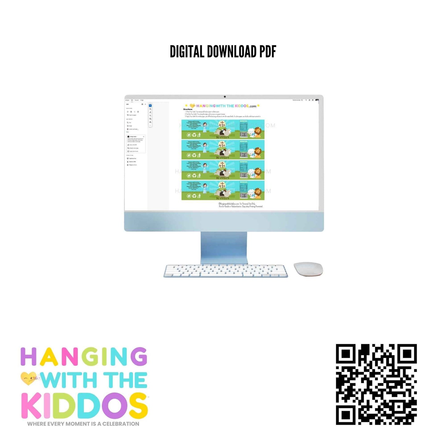 Digital download preview of He Is Risen Easter Bottle Labels Printable on desktop screen, perfect for Sunday school and Easter celebrations.