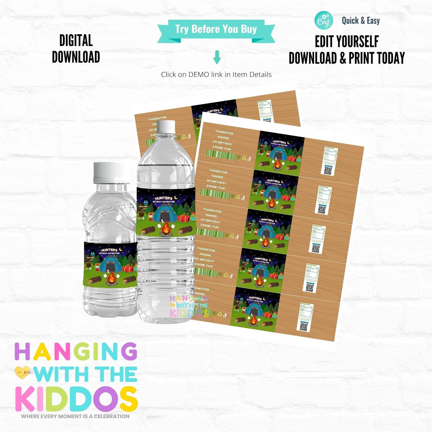 Editable Campfire Water Bottle Labels | Digital Download Hanging with the Kiddos