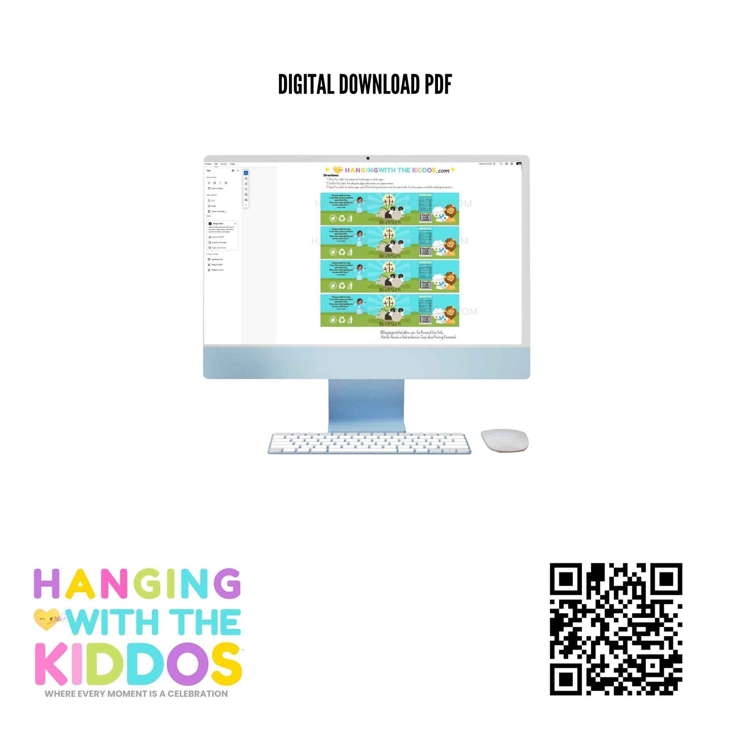 Digital download preview of He Is Risen Easter water bottle labels for DIY printing, perfect for religious Easter celebrations and Sunday school favors.
