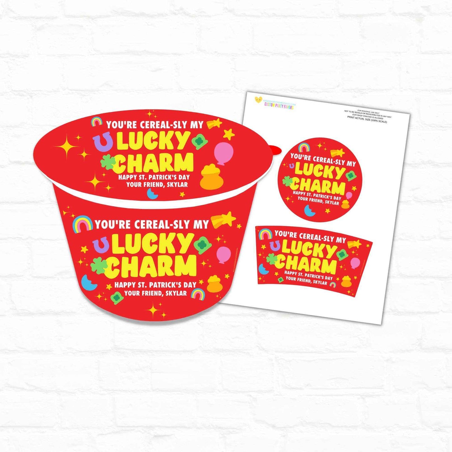 St. Patrick's Day Cereal Cup Label| Personalized Cereal Party favor|Instant Download Hanging with the Kiddos