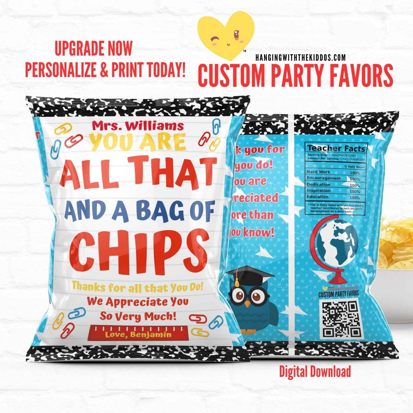 Teachers Appreciation Personalized Chip Bag Hanging with the Kiddos