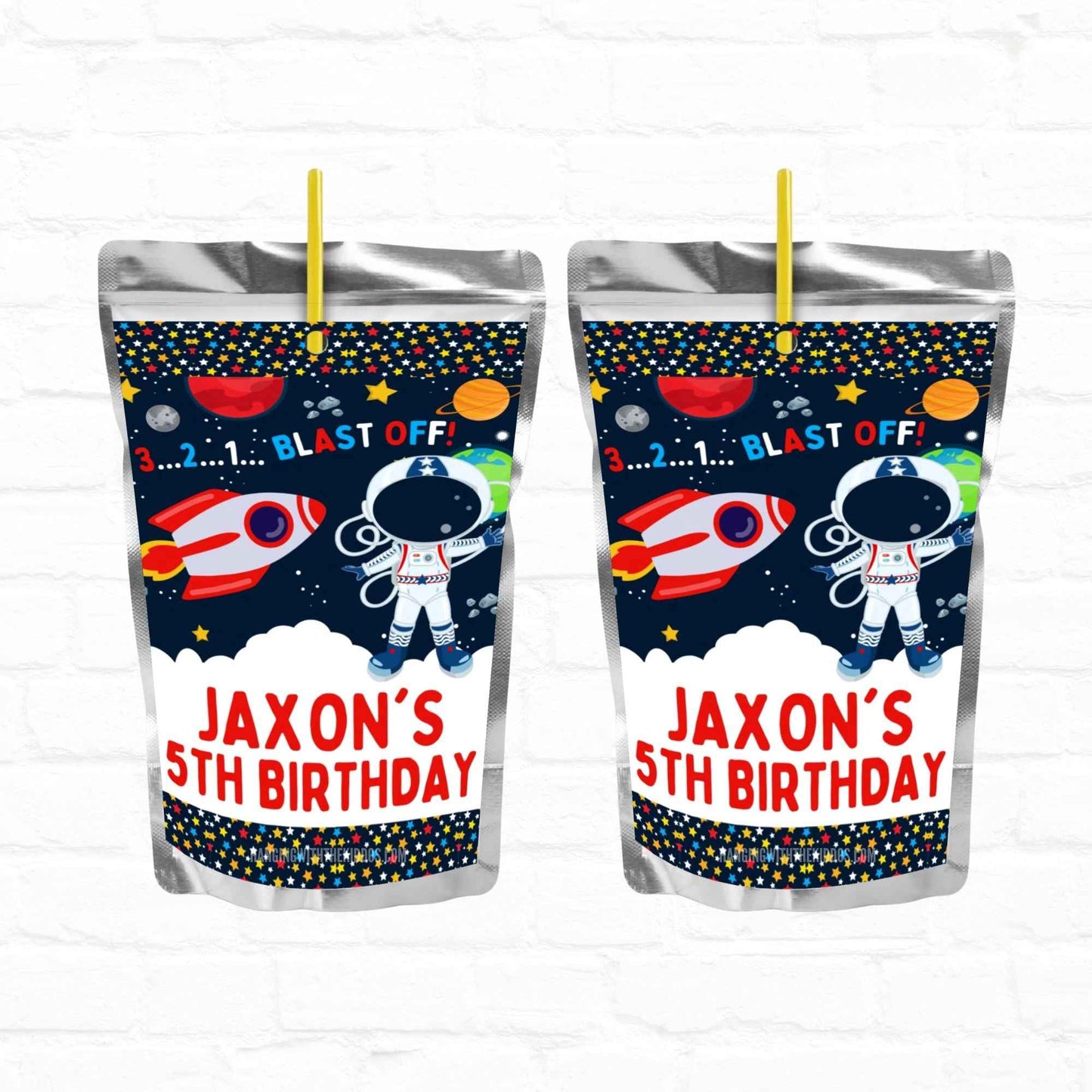 Space Birthday Astronaut Personalized Juice Pouch Labels|Instant Download