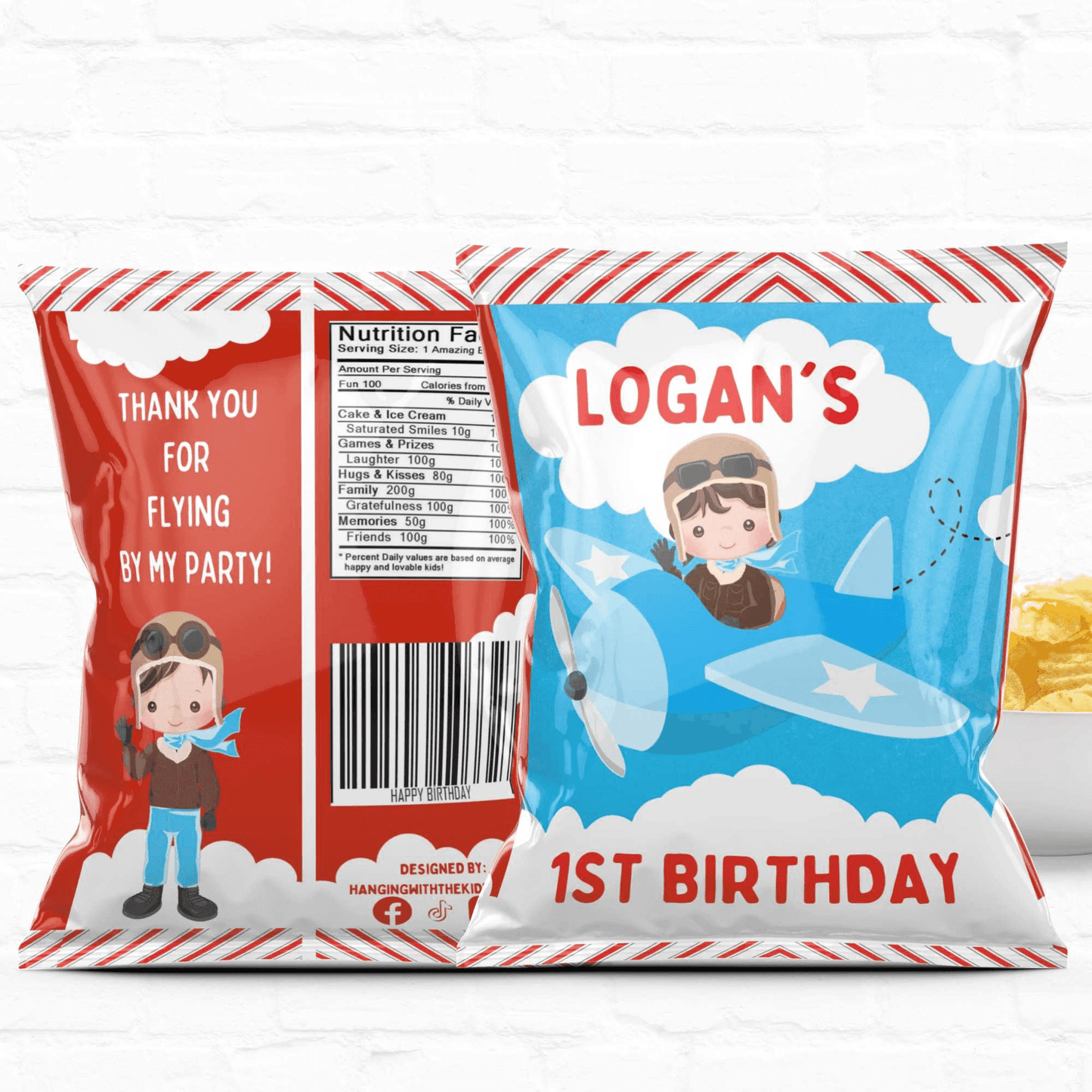 Airplane Birthday Party Personalized Chip Bags Boy Polite|Instant Download 02