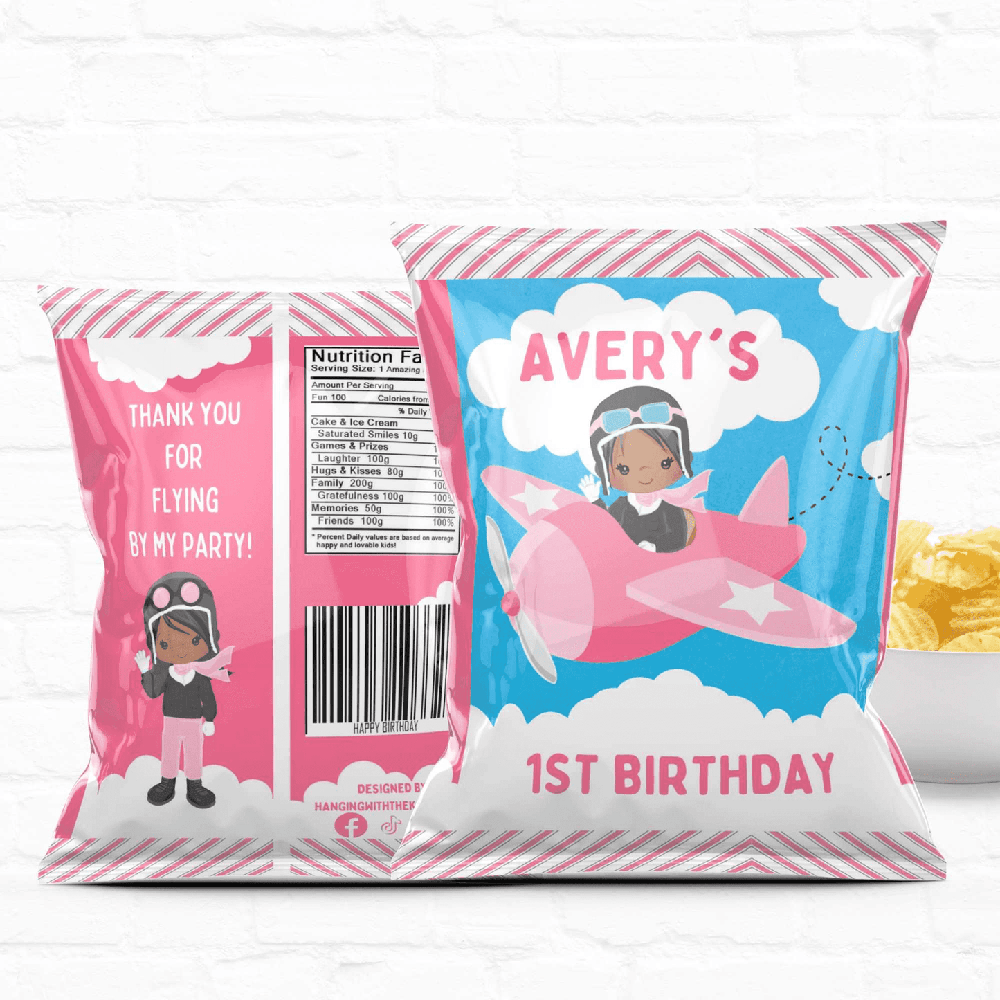 Airplane Birthday Party Personalized Chip Bags Girl Polite|Instant Download