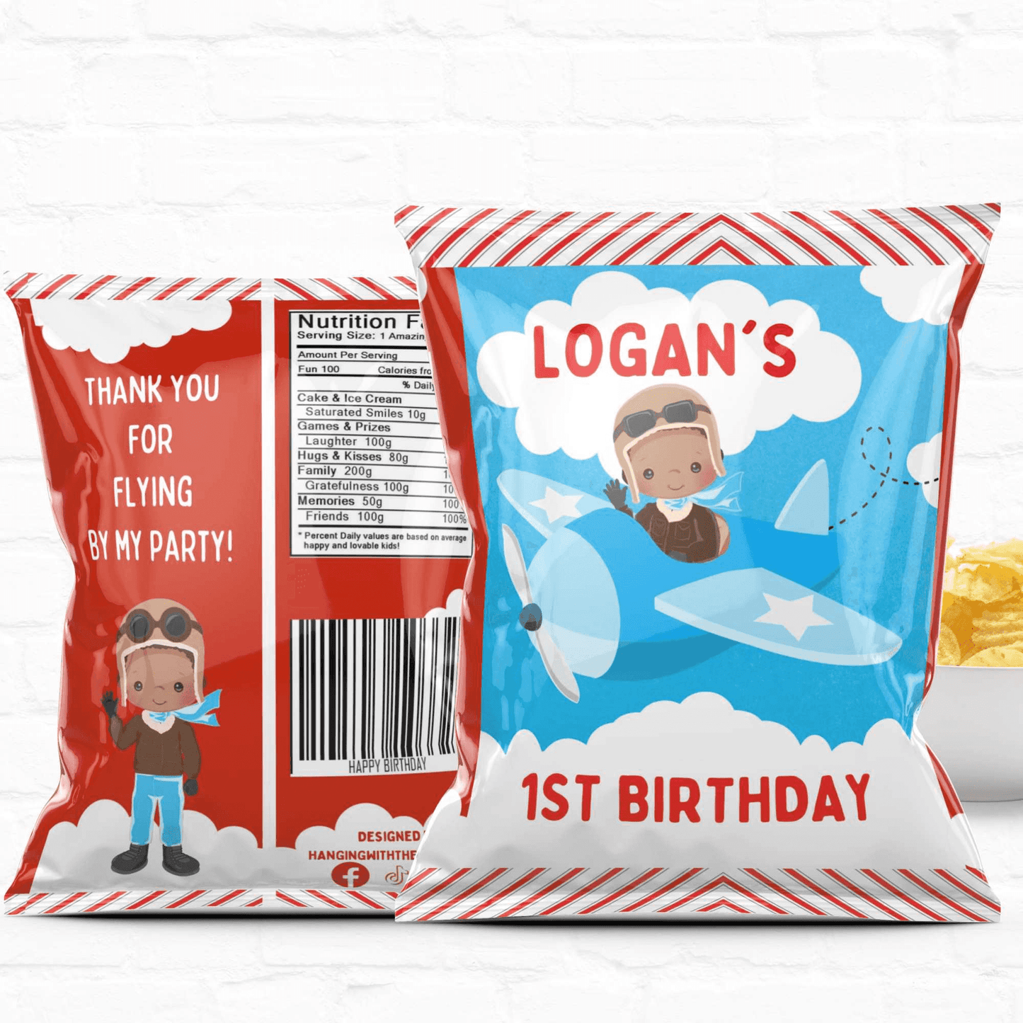 Airplane Birthday Party Personalized Chip Bags Boy Polite|Instant Download