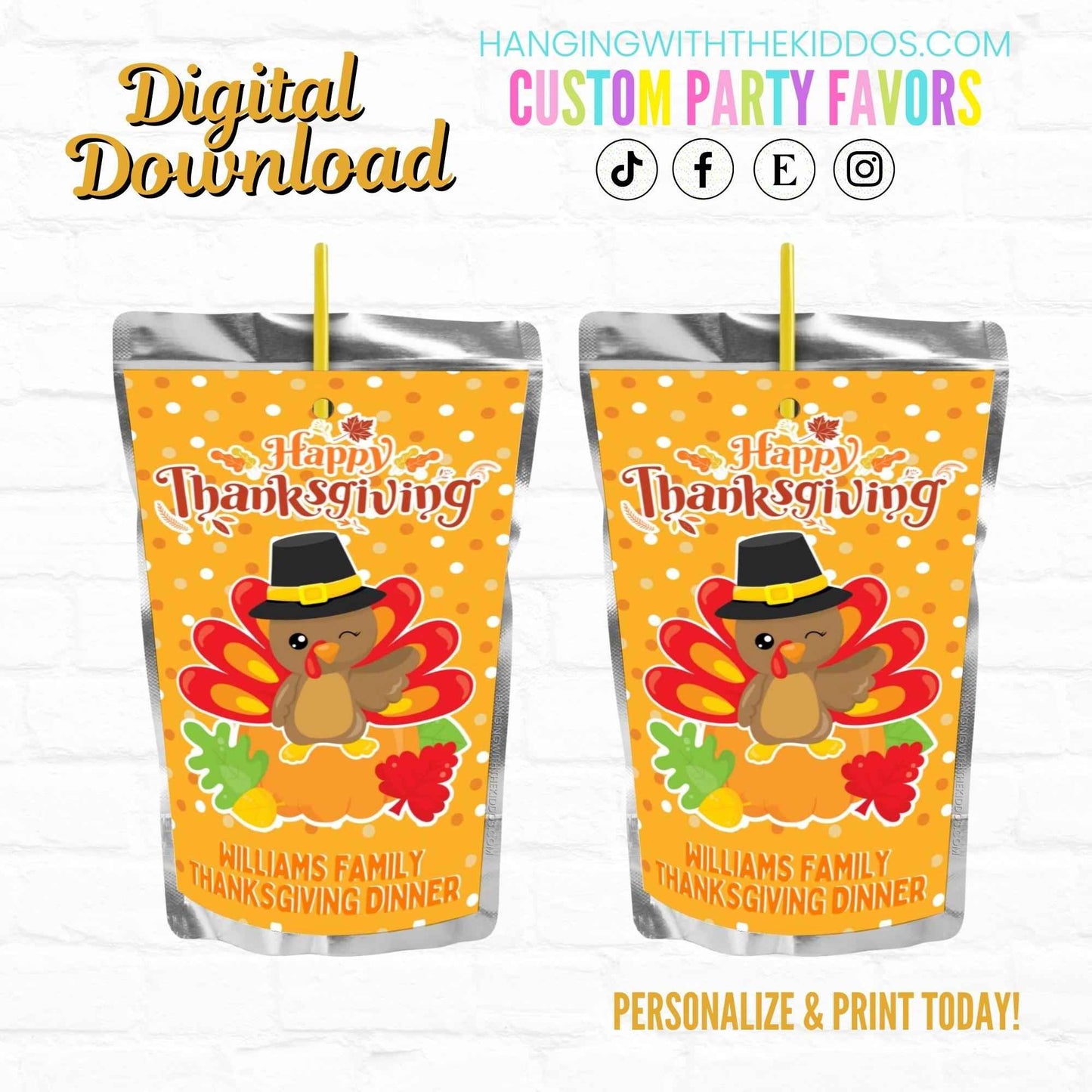 Thanksgiving Dinner Party Favors Bundle| Digital Download