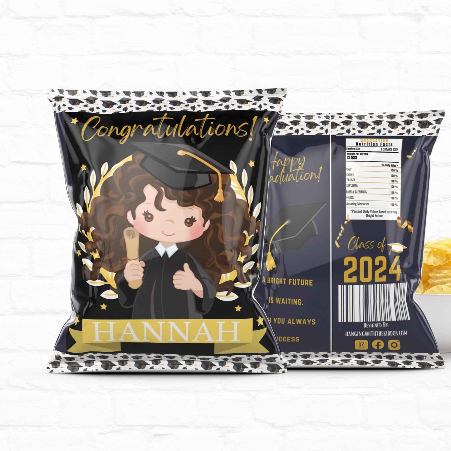 Graduation Party Custom Party Favors Personalized Chip Bags|Printable File Girl 04 Hanging with the Kiddos