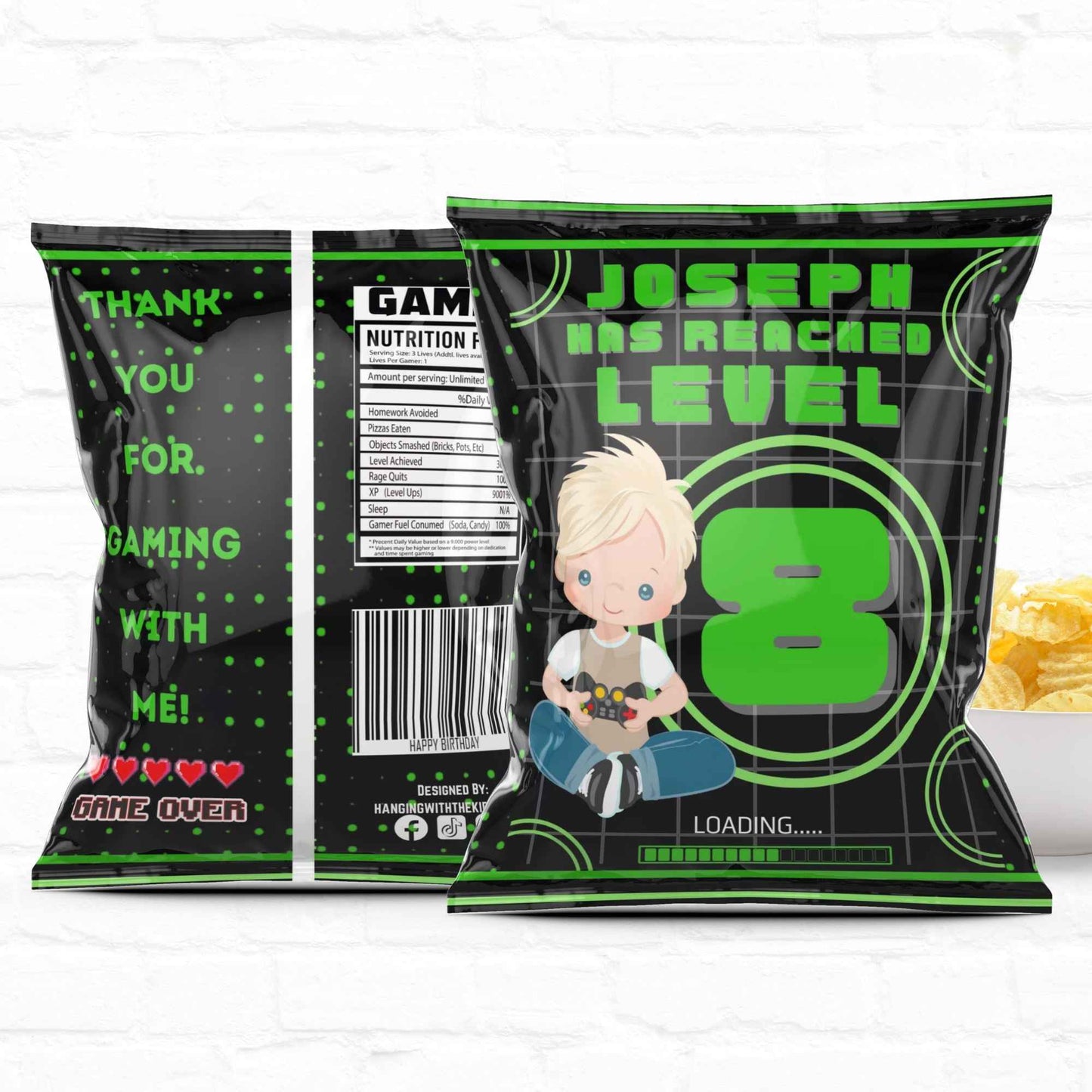 Video Game Level Up Party Favor Personalized Chip Bags| Instant Download-04