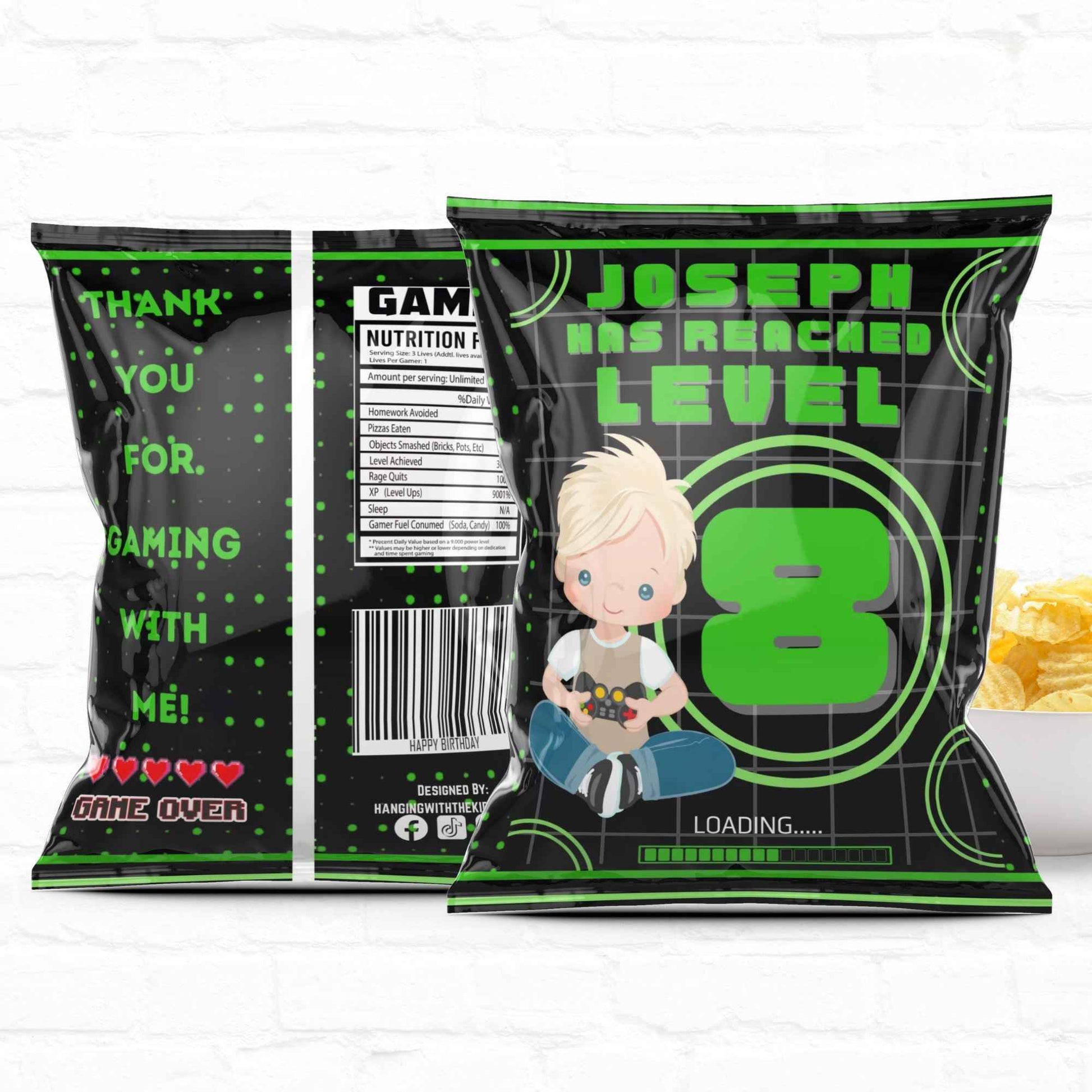 Video Game Level Up Party Favor Personalized Chip Bags| Instant Download-04