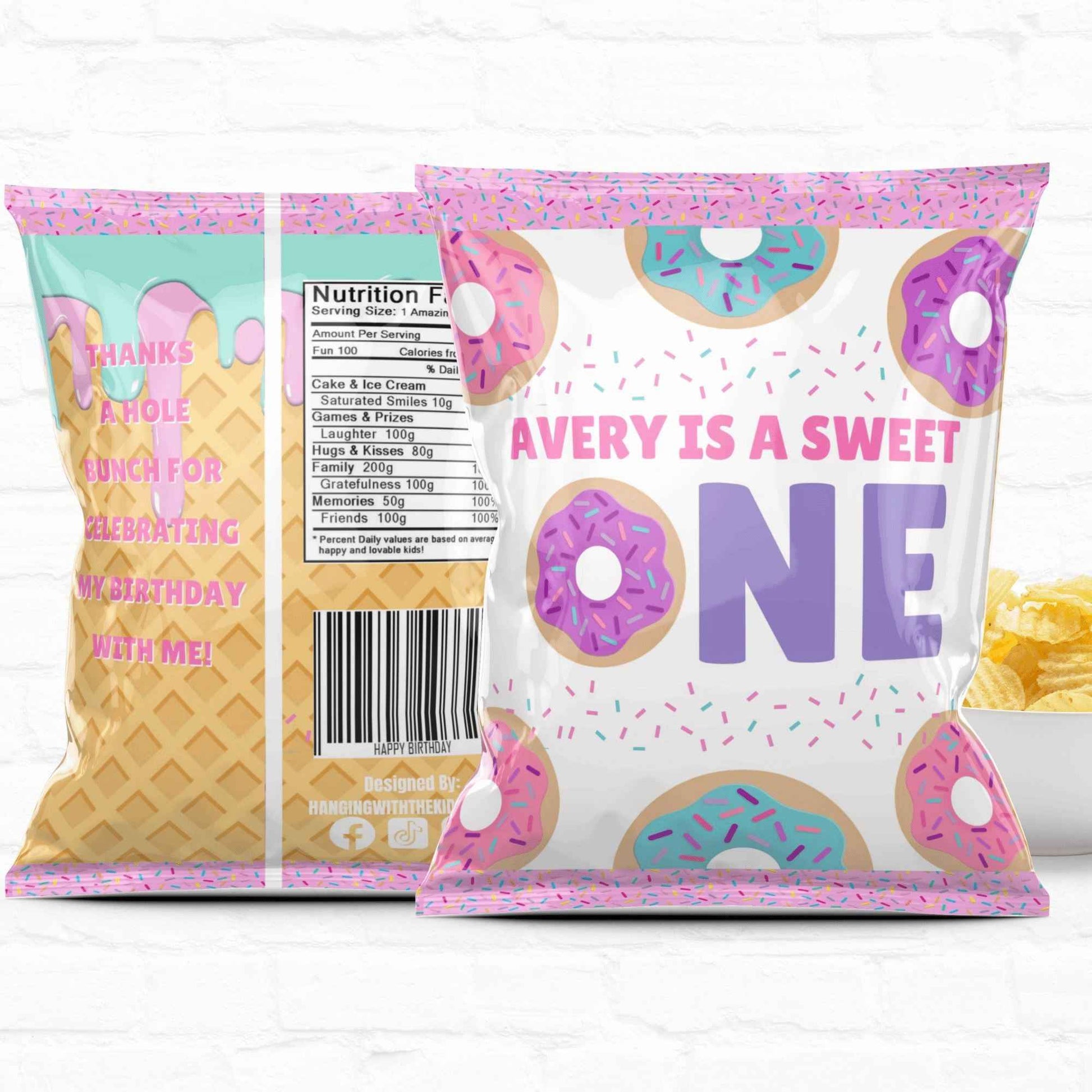 Donut Birthday Sweet One Chip Bags|Instant Download