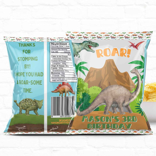 Dinosaur Birthday Party Favor Personalized Chip Bag Instant Download