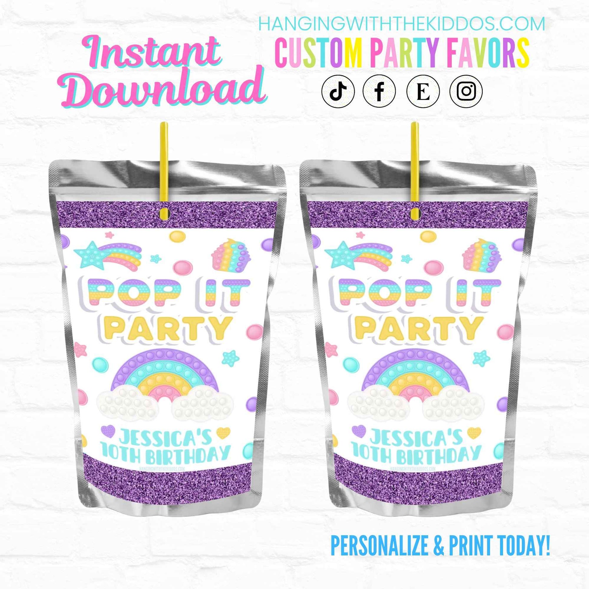 Pop It Birthday Personalized Juice Pouch Labels| Instant Download