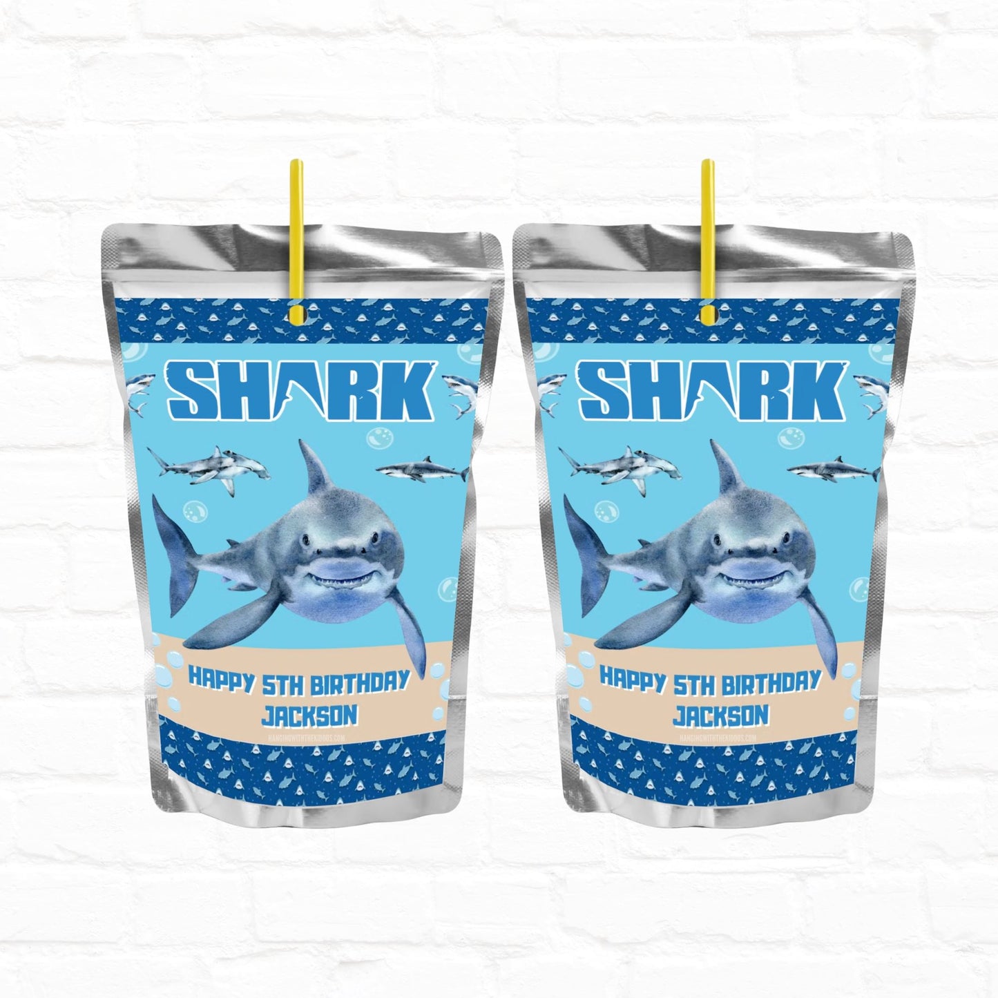 Shark Birthday Personalized Juice Pouch Labels| Instant Download