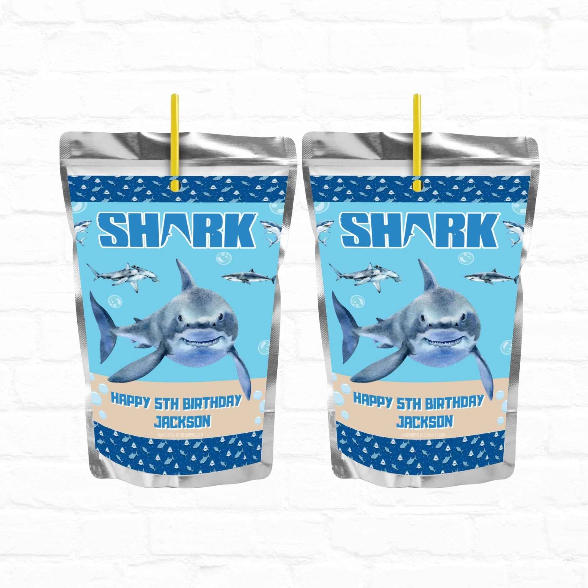 Shark Birthday Personalized Juice Pouch Labels| Instant Download