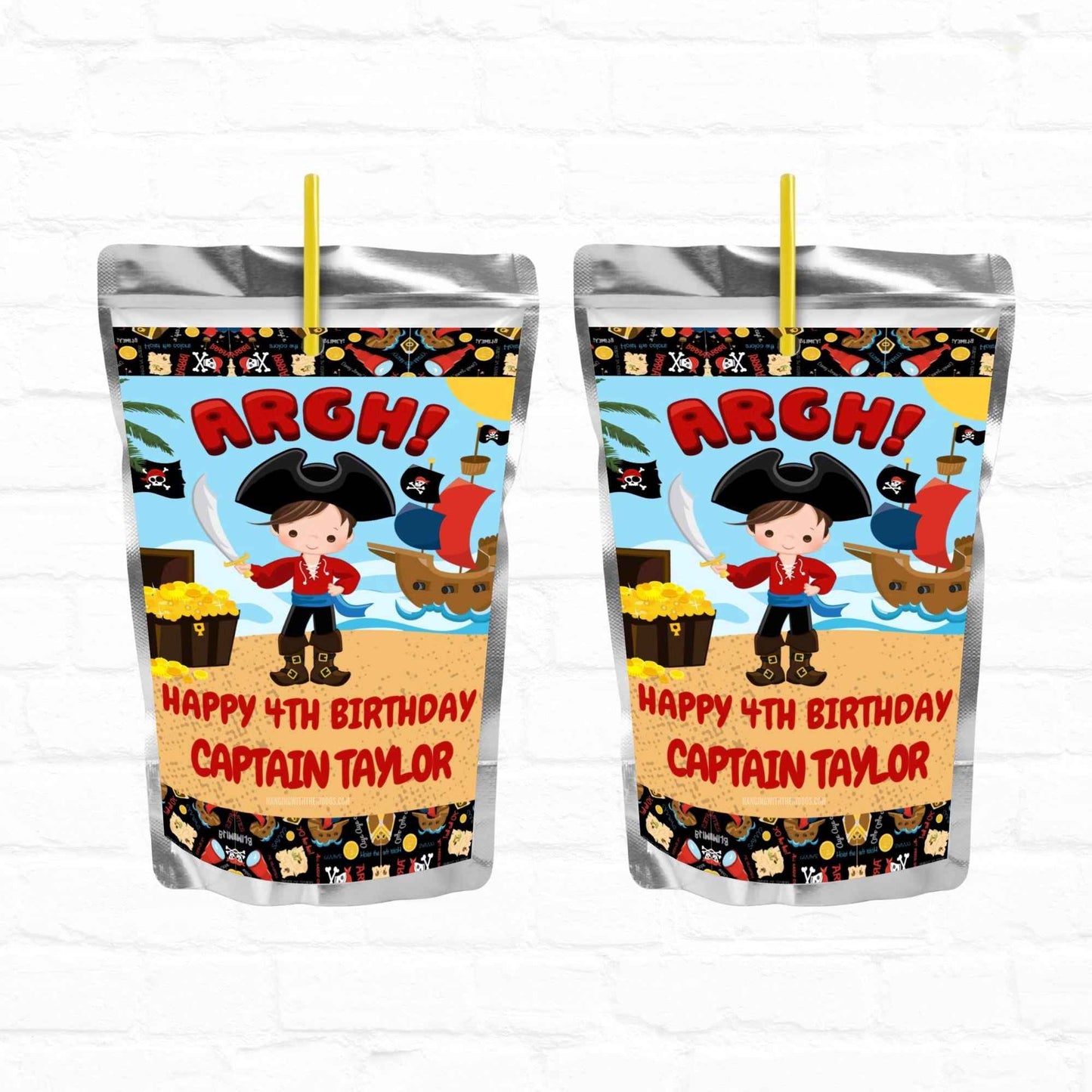 Pirate Birthday Personalized Juice Pouch Labels| Instant Download 02