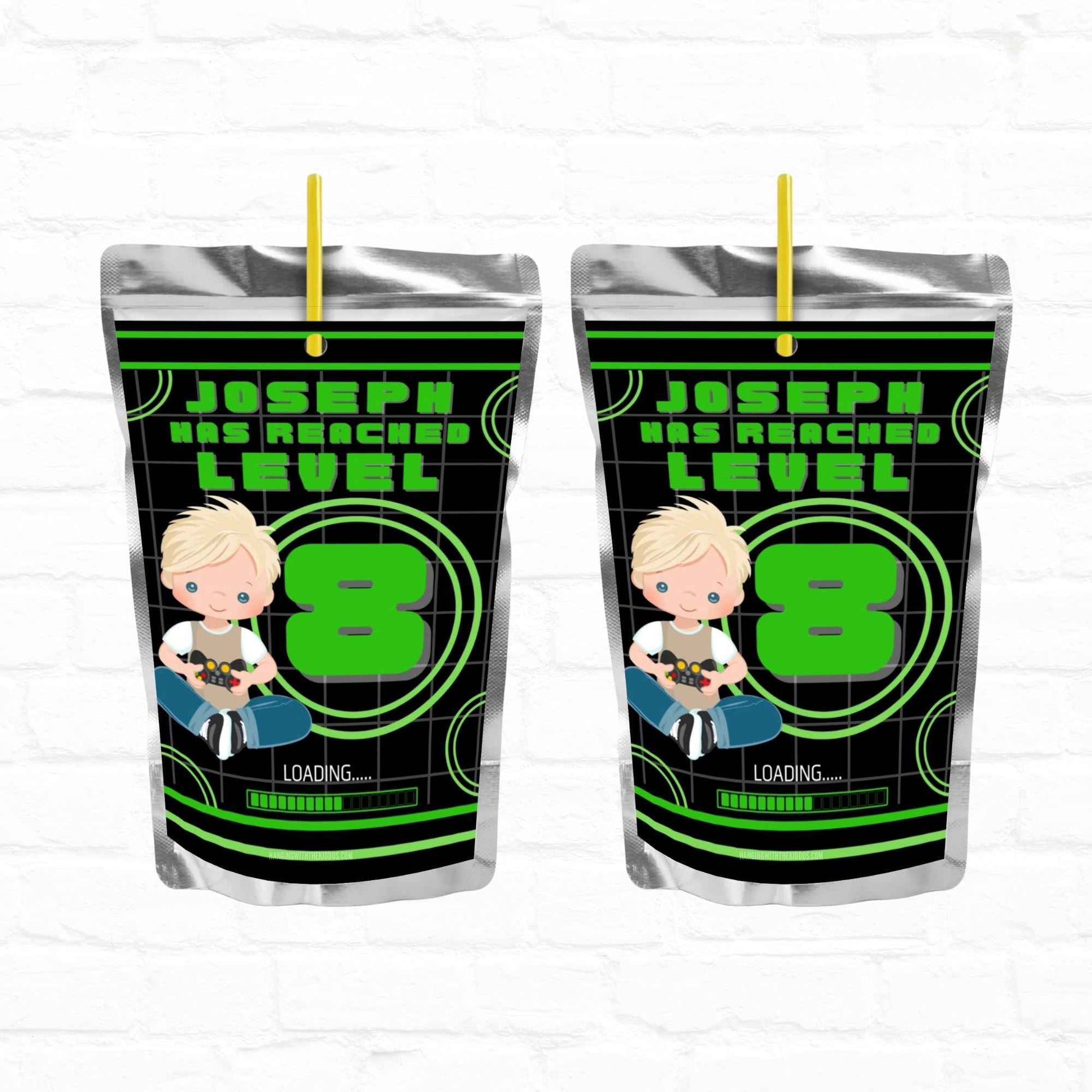 Video Game Birthday Party Personalized Juice Pouch Labels| Instant Download 04
