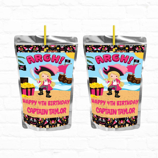 Girl Pirate Birthday Personalized Juice Pouch Labels| Instant Download 03