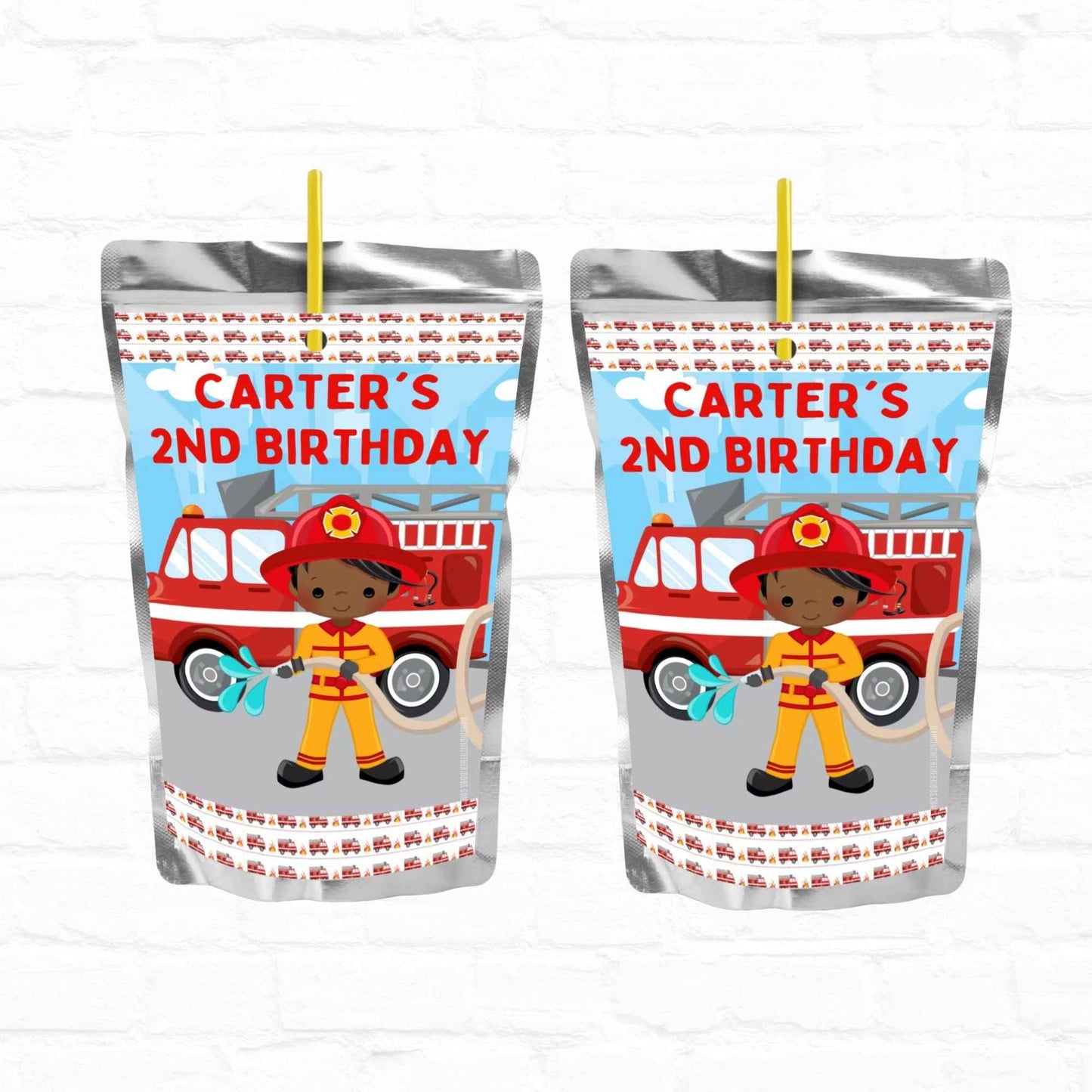 Firefighter Birthday Personalized Juice Pouch Labels| Instant Download